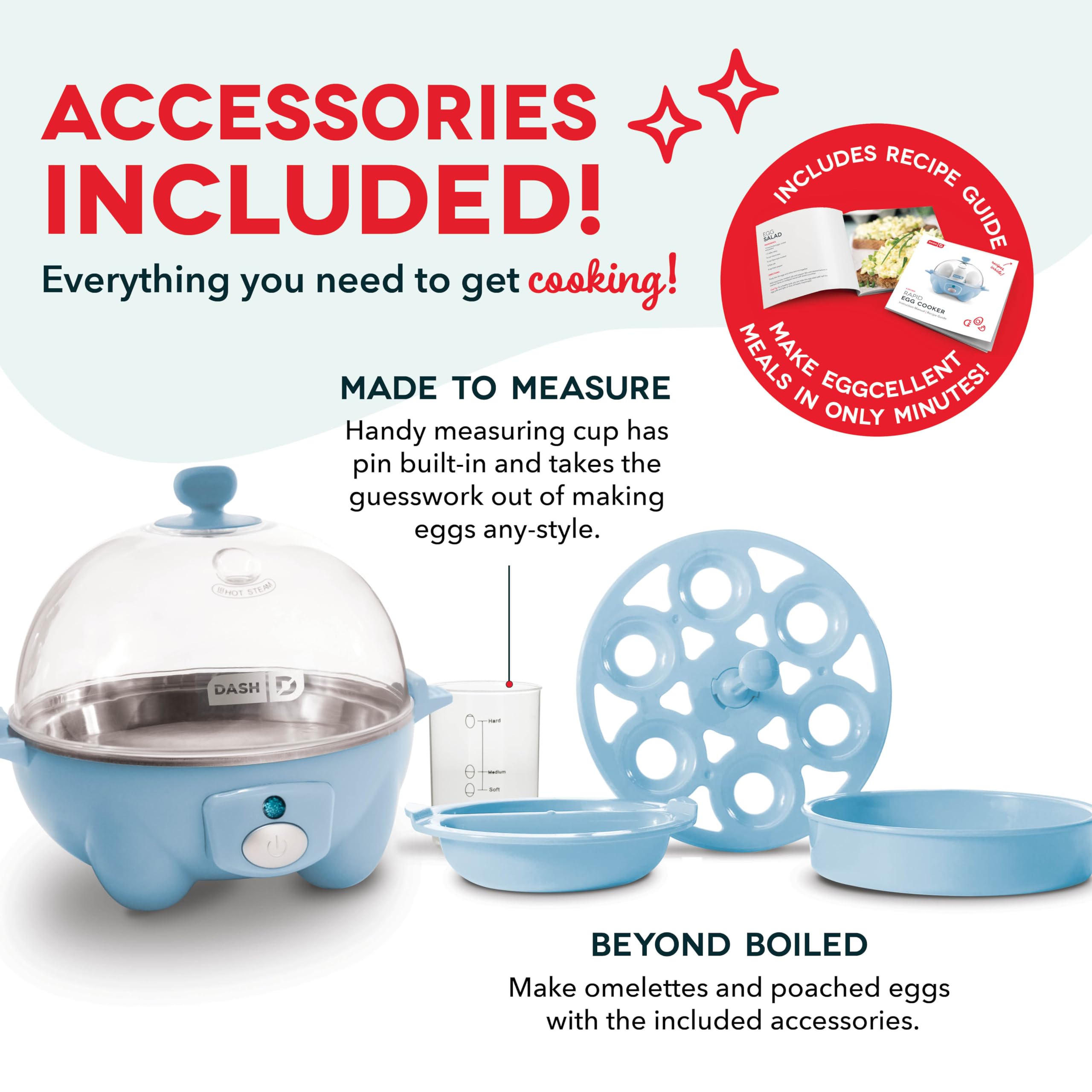 DASH Rapid Egg Cooker: Electric Egg Cooker for Hard Boiled, Poached, Scrambled Eggs & Omelets - 6 Egg Capacity, Auto Shut Off - Perfect for Breakfast, Meal Prep & Keto Diet - Dream Blue