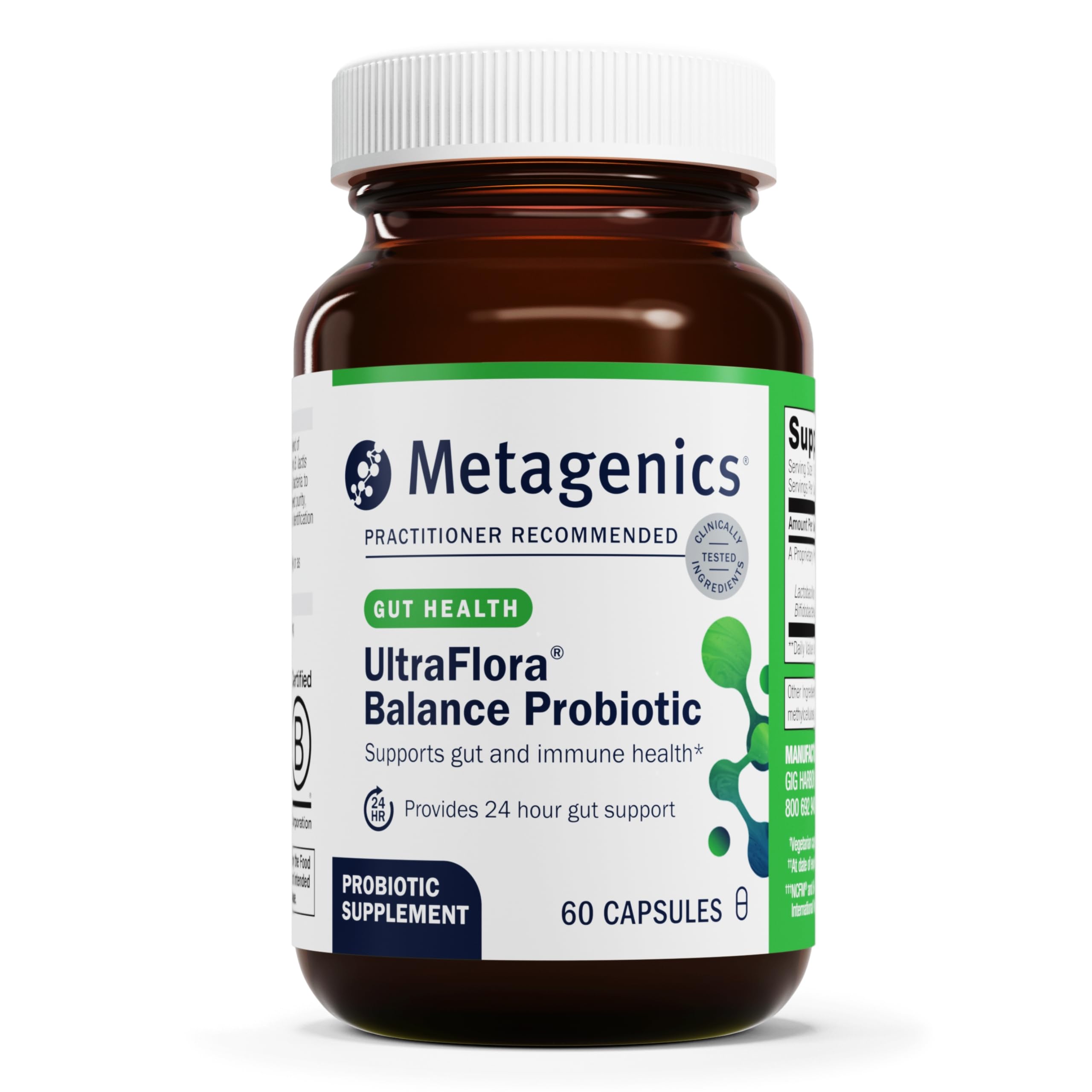 Metagenics UltraFlora Balance Probiotic - 60 Capsules for Daily Gut Health, Digestive & Immune Support - Vegetarian, Non-GMO, Gluten-Free Supplement - Ideal for Travel, Stress Relief & Post-Antibiotic Recovery
