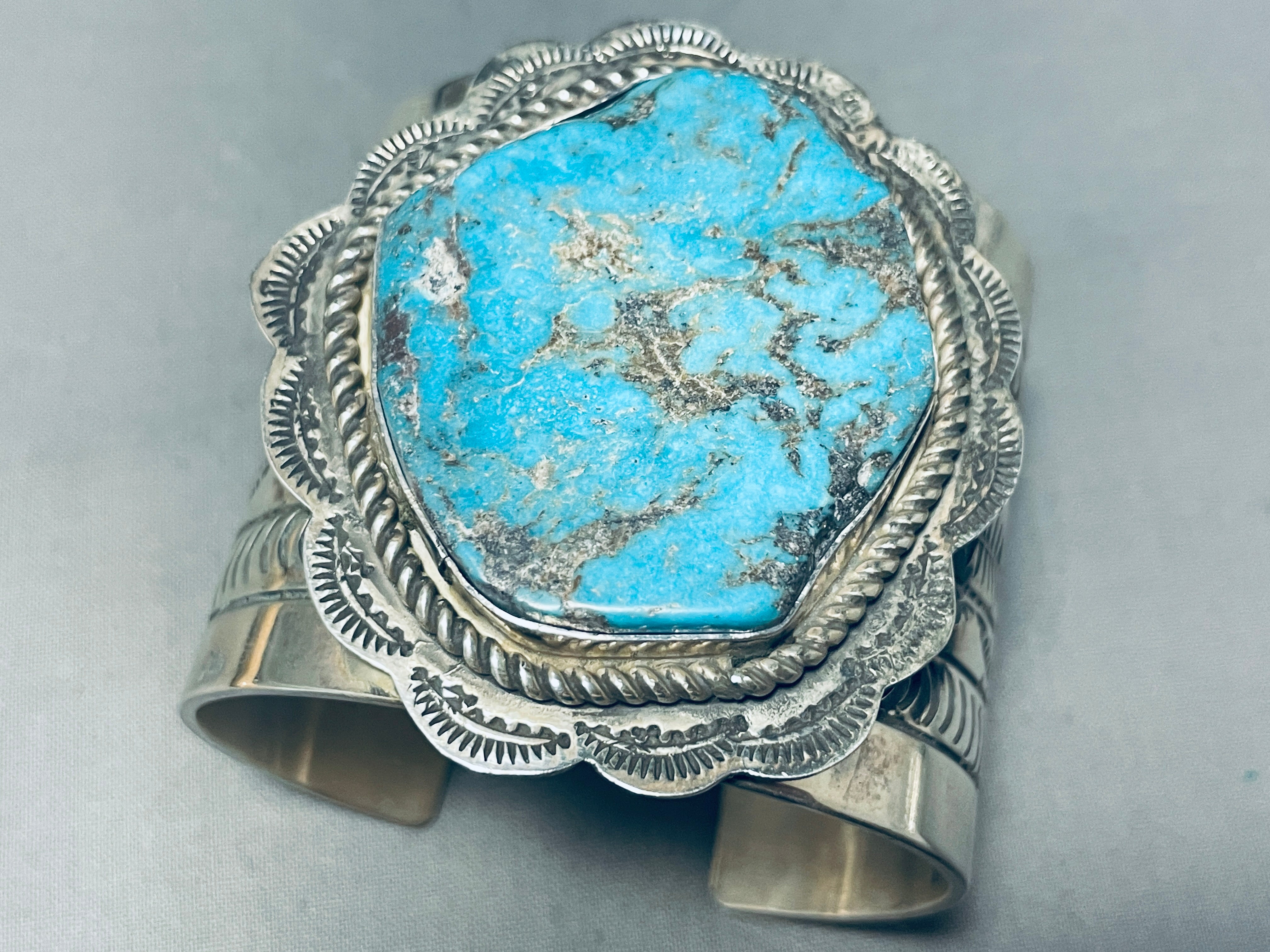 179 Grams Heavy Native American Navajo Turquoise Sterling Silver Bracelet Cuff