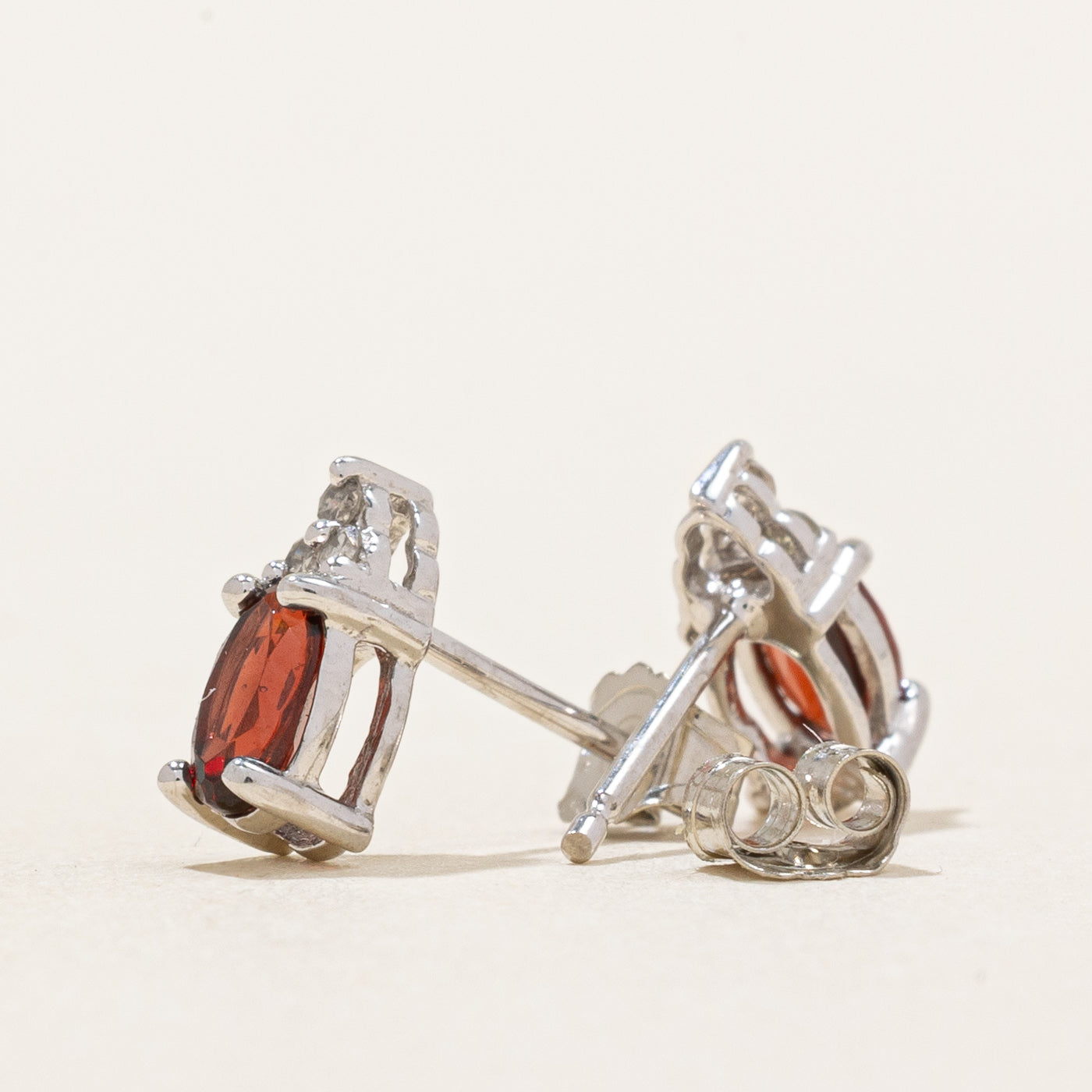 Exquisite 0.44ctw Garnet & 0.03ctw Diamond Stud Earrings - Sterling Silver Jewelry for Women - Perfect for Valentine's Day Gifts, Anniversary & Special Occasions