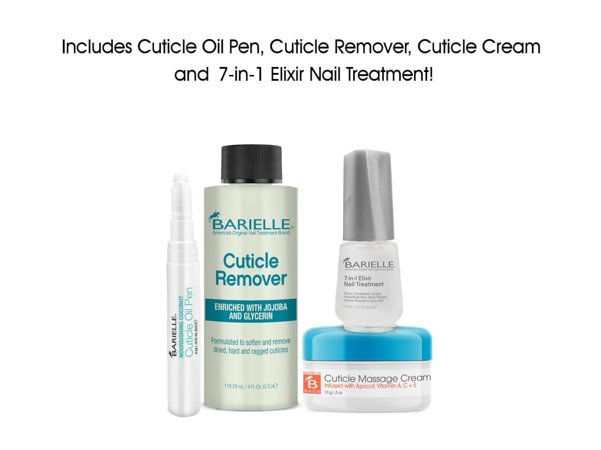 Barielle Cuticle Besties Nail & Cuticle Treatment 4-Piece Set - Deluxe Nail Care Kit with Cuticle Oil & Repair Cream for Strong, Healthy Nails | Perfect for Manicures, Pedicures & At-Home Nail Care