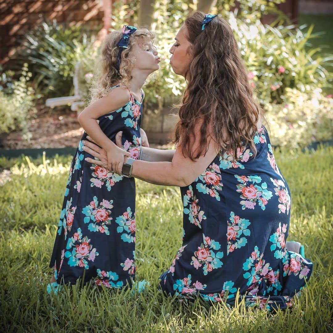 IFFEI Mommy and Me Matching Summer Dress - Spaghetti Strap Casual Sundress with Headband for Beach, Vacation & Family Photos