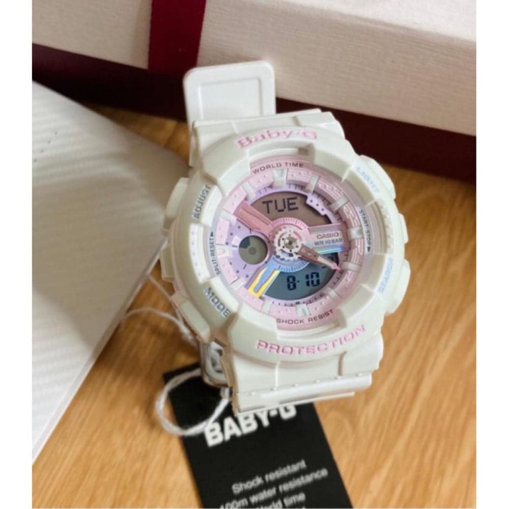 CASIO BABY-G BA-110PL-7A1DR Women's Digital Sports Watch with White Resin Band - Perfect for Running, Swimming & Outdoor Activities