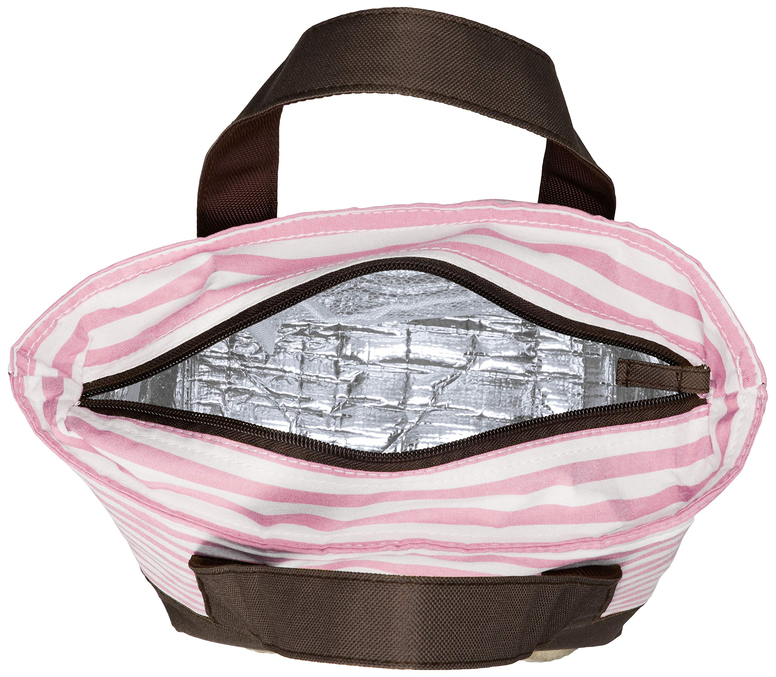 OFS 1903-4W82 Insulated Tote Lunch Bag with Border Pattern in Safety Pink - Perfect for Work, School, Picnics & Grocery Shopping