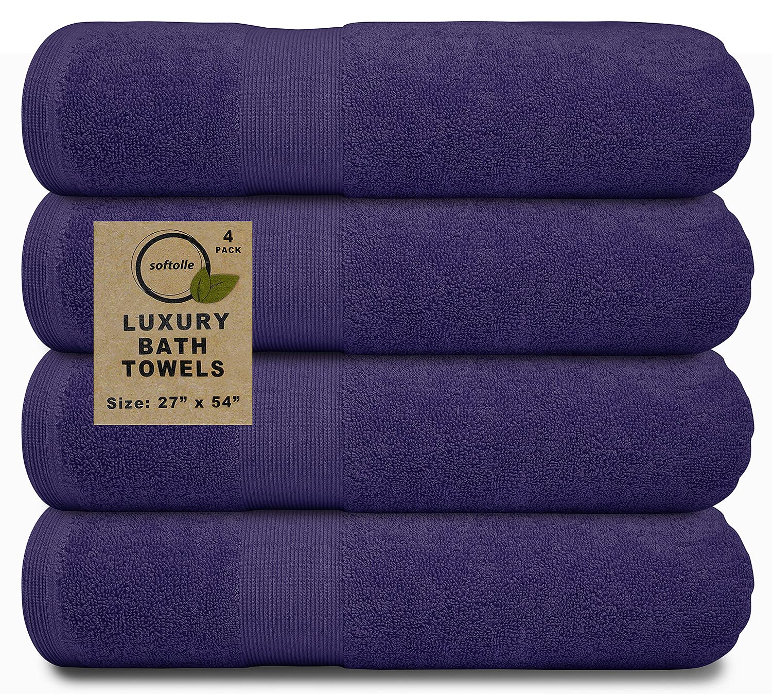 Softolle 100% Cotton Luxury Bath Towels Set of 4 - Super Soft & Highly Absorbent 27x54 Inch Bathroom Towels - Eco-Friendly, Quick-Drying for Spa, Gym, Pool & Beach Use (Purple)
