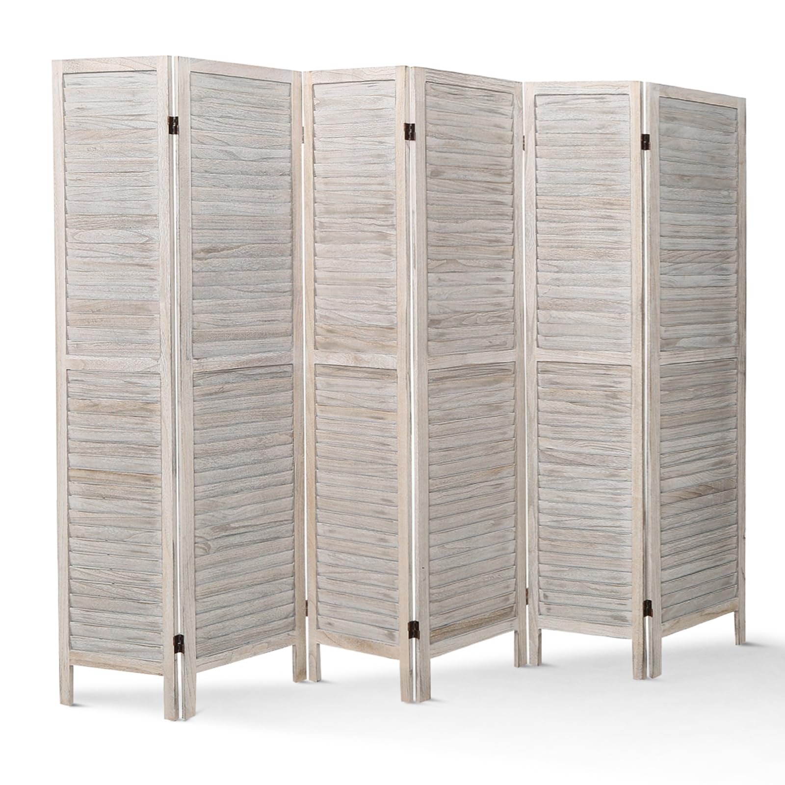 ECOMEX 6 Panel Wood Room Divider - 5.6Ft Tall Folding Privacy Screen with Louvered Design - Freestanding Partition for Home Office, Restaurant & Bedroom (White) | Perfect for Space Division, Room Separation & Decoration