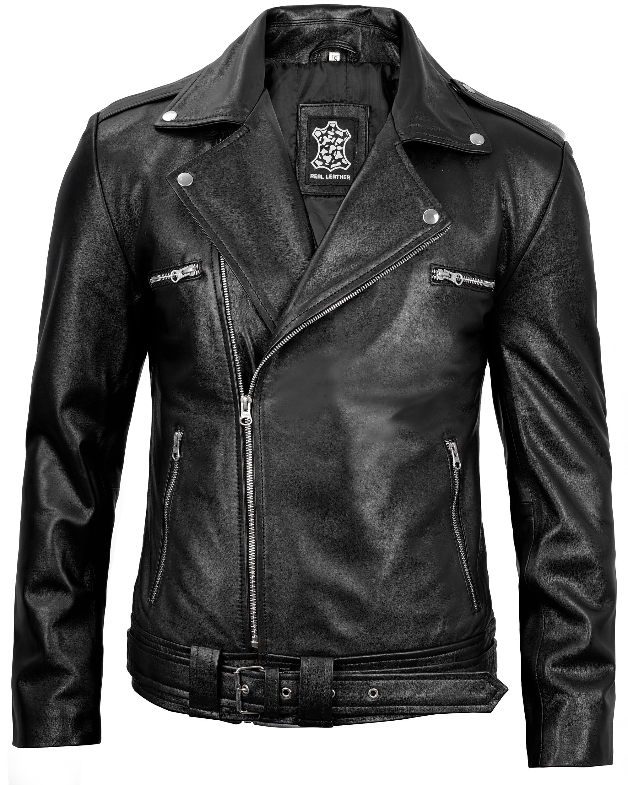 Decrum Men's Real Lambskin Leather Jacket - Motorcycle Style Black & Brown Biker Jacket for Men | Premium Quality, Comfortable & Stylish | Perfect for Riding, Casual Wear & Outdoor Adventures