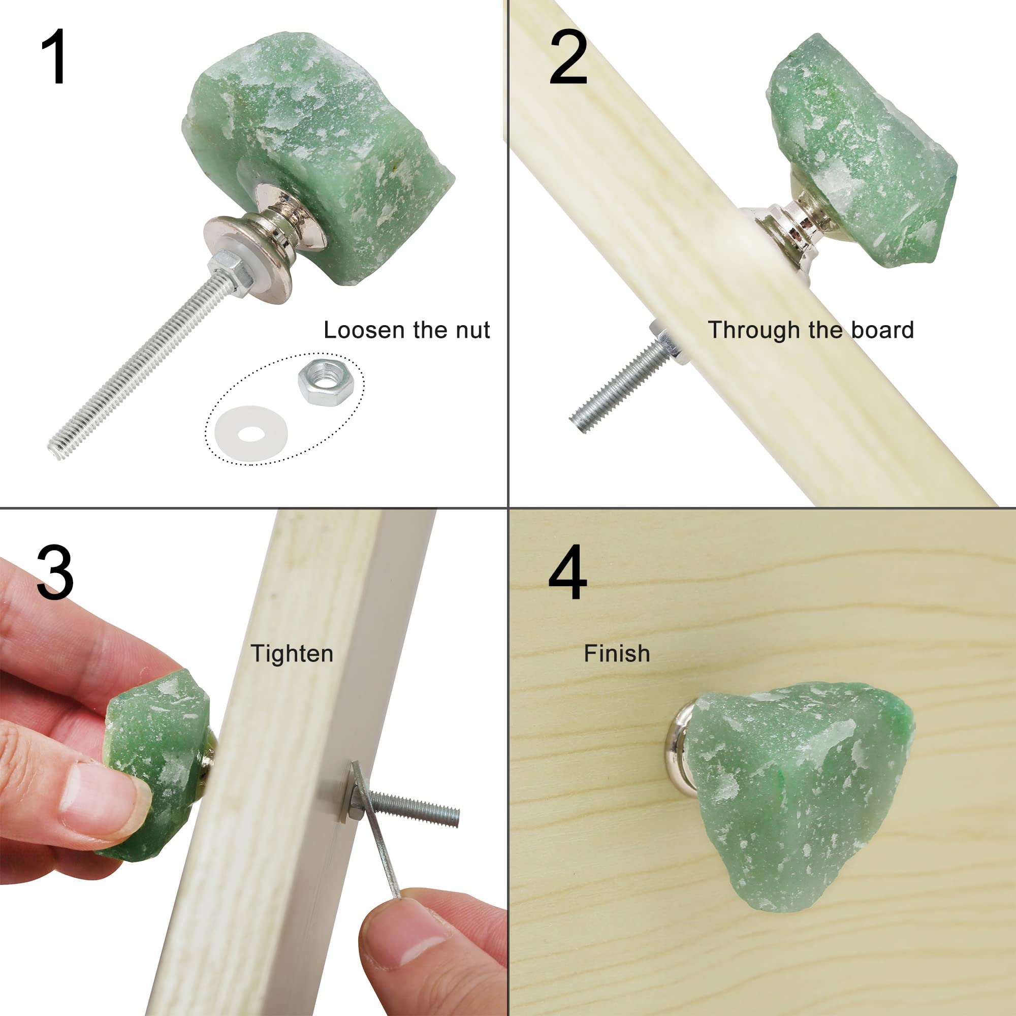 4-Piece Green Aventurine Crystal Cabinet Knobs - Natural Quartz Drawer Pulls for Kitchen, Dresser, Closet & Cupboard - Elegant Home Decor Upgrade for Cabinets & Furniture