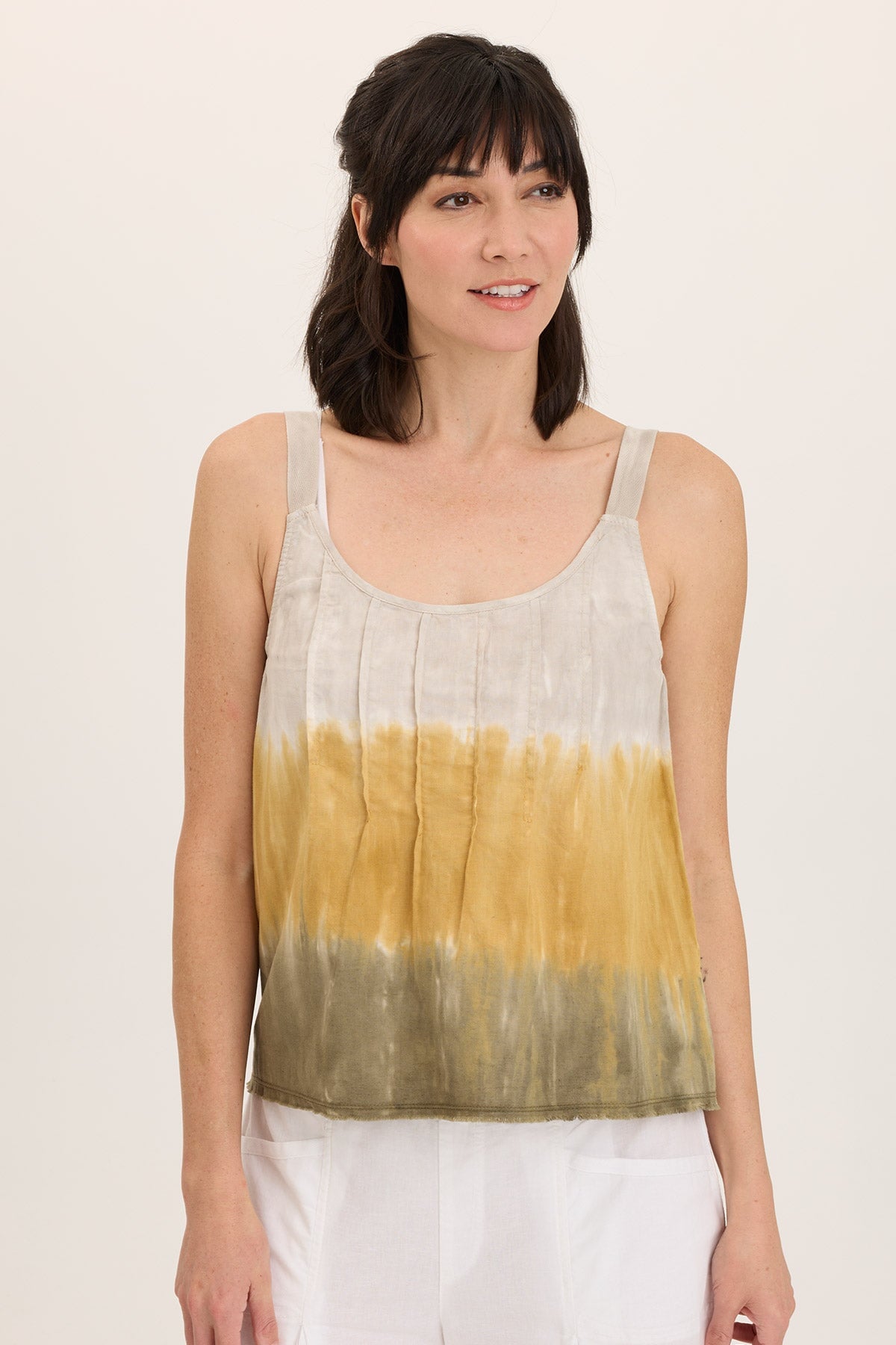 Shawnie Linen Billowy Pintuck Tank Top - Women's Breathable Summer Blouse for Casual Wear & Beach Outfits
