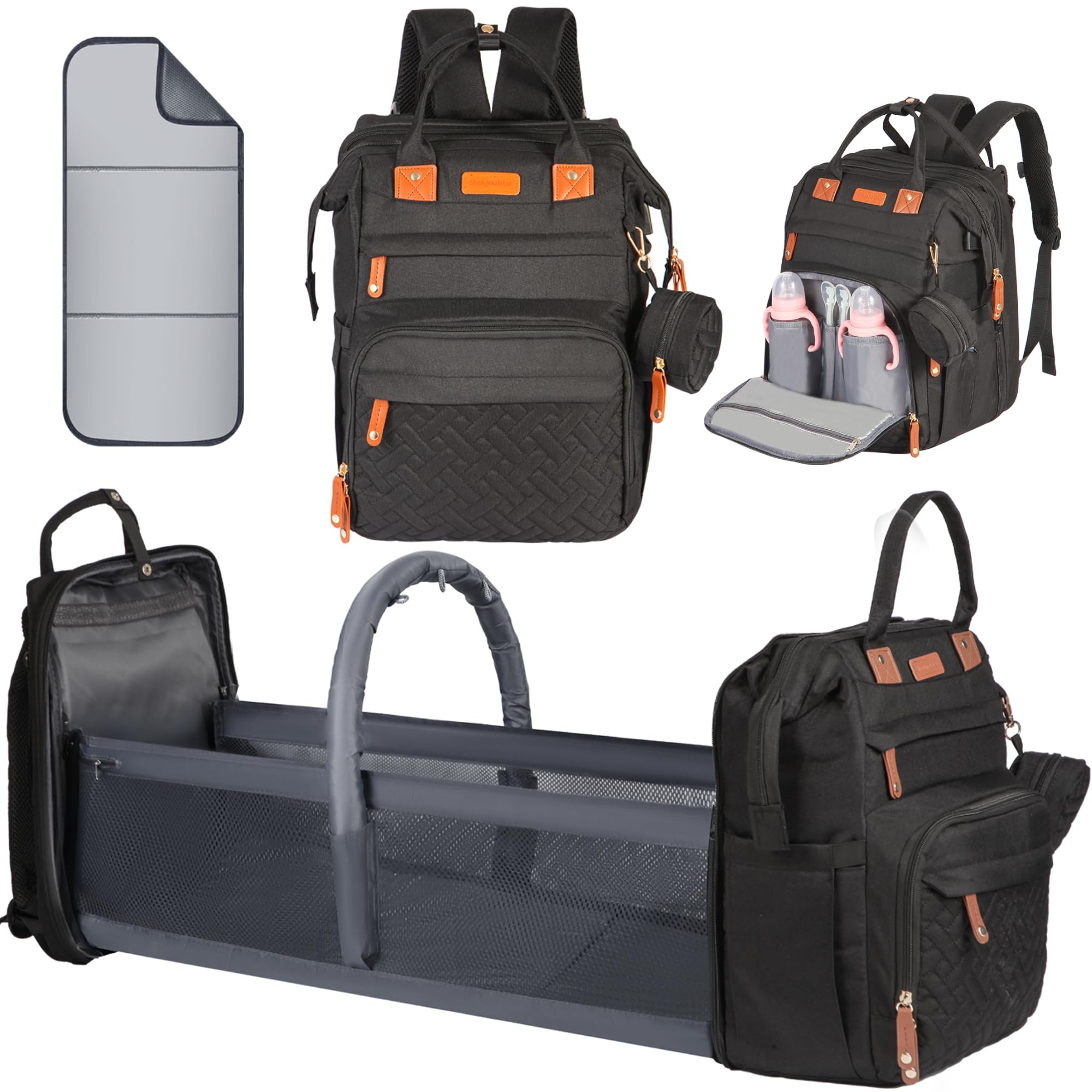 Premium Diaper Backpack for Travel - Large Capacity 900D Oxford Cloth Baby Bag with Changing Station | 3-in-1 Multifunctional Parent & Baby Essentials Organizer (Black) - Perfect for Daycare, Air Travel & Family Outings