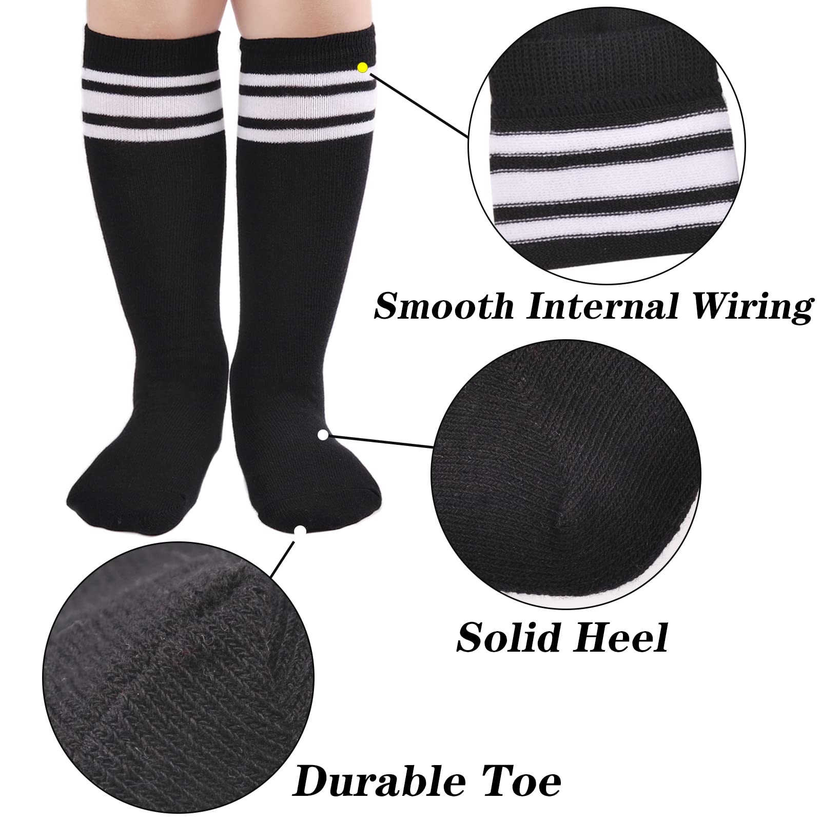 **Boys Girls Cotton Knee High Soccer Socks - 2/3/6 Pairs Pack, Striped Sports Socks for Kids & Toddlers - Perfect for School Uniforms, Soccer Games & Daily Play**