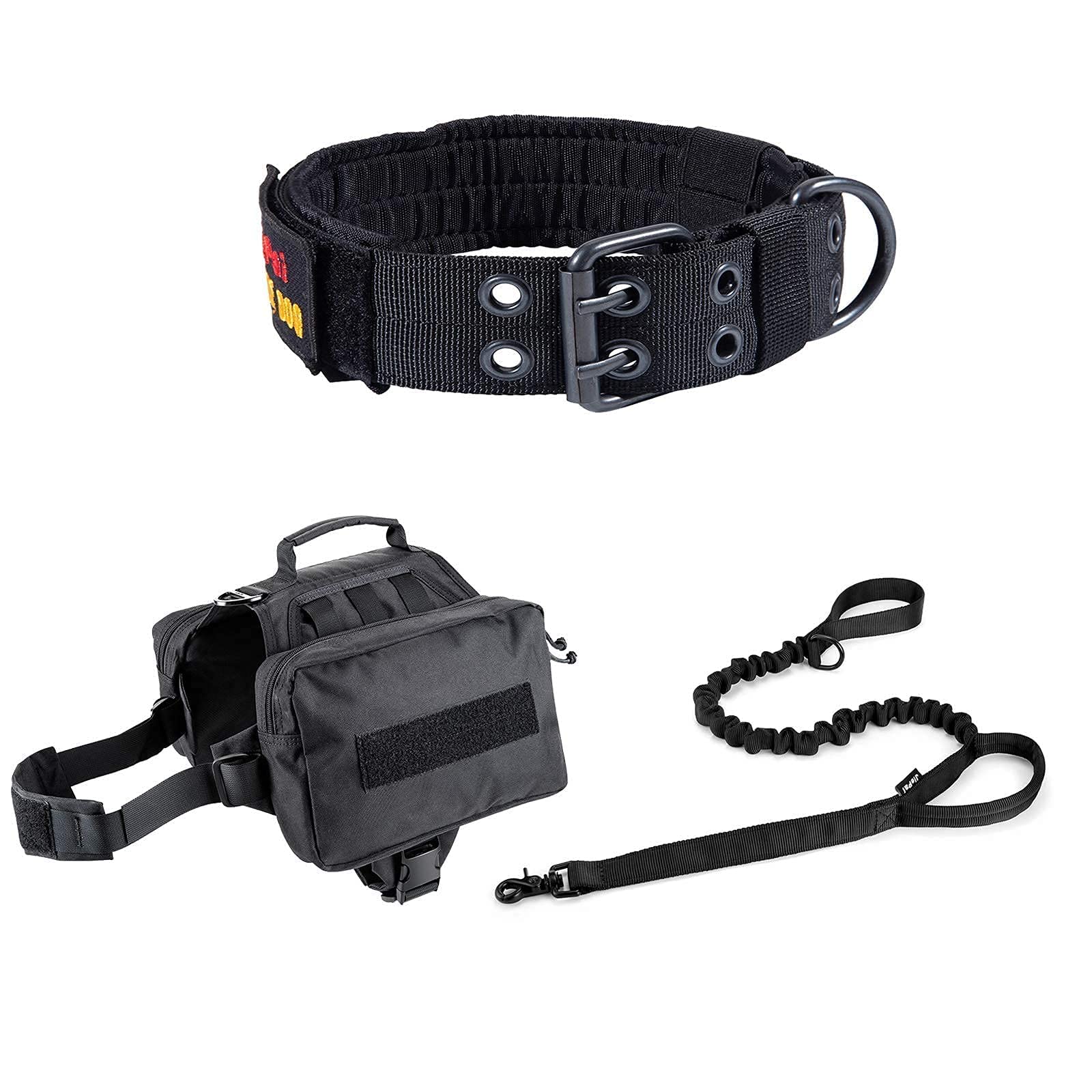 Military Tactical Dog Hiking Backpack with Bungee Leash & Collar - X-Large Black for Outdoor Adventures, Camping & Hiking with Your Pet