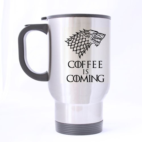 Funny Wolf Coffee Mug - 'Coffee Is Coming' Stainless Steel Travel Mug - 14oz Insulated Tumbler for Office, Camping & Gifts - BPA-Free & Leak-Proof