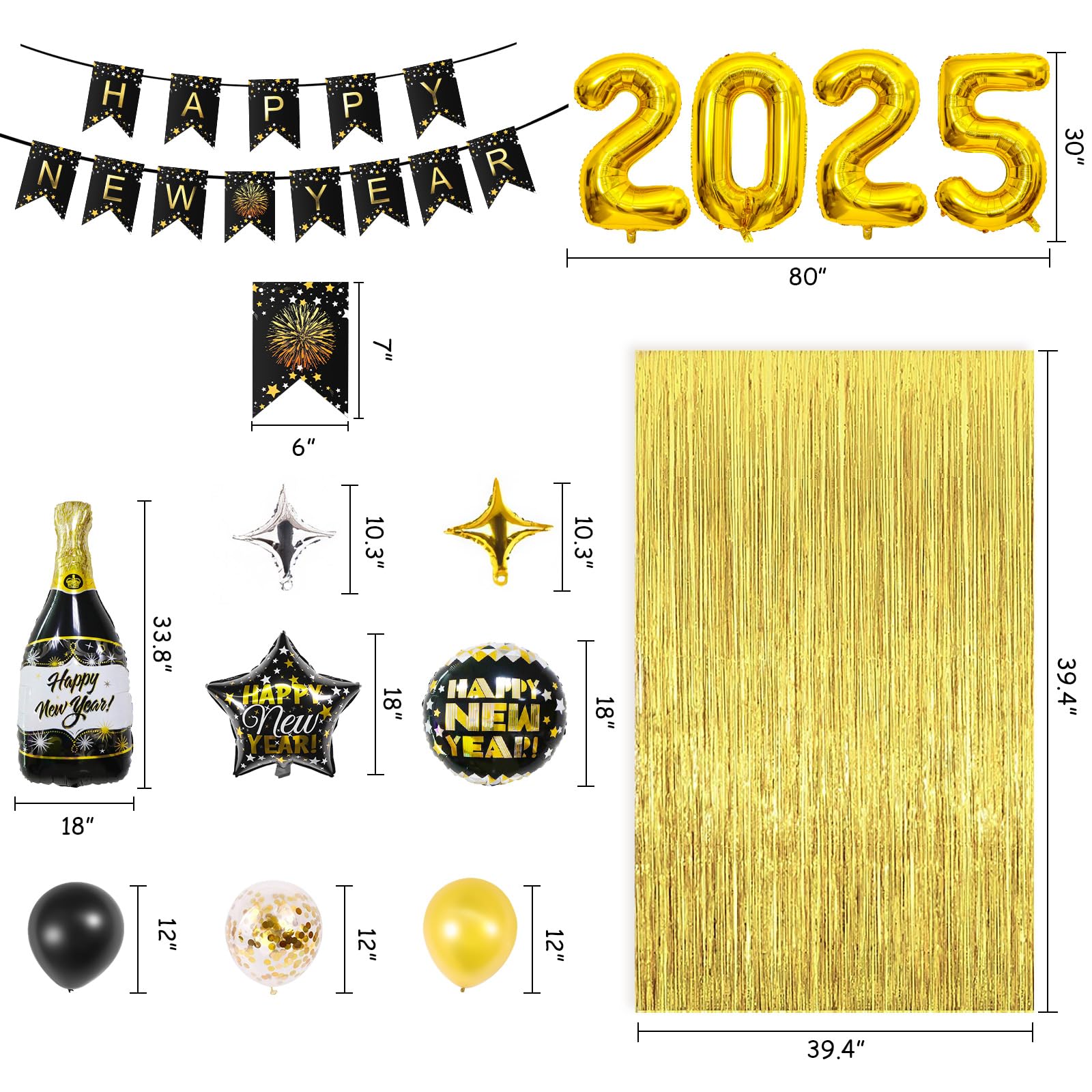 2025 New Year's Eve Party Decorations - Black & Gold NYE Party Supplies for Countdown & Celebration | Happy New Year 2025 Decor for Home, Office & Ballroom Parties