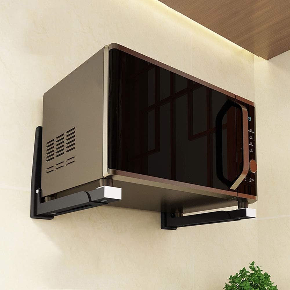 304 Stainless Steel Microwave Shelf Bracket - Heavy Duty Wall Mount Kit, Foldable & Adjustable Oven Stand Rack (2-Piece Set with Screws, 8x8.5 Inch, Black) - Perfect for Kitchen, Garage, or Laundry Room Organization
