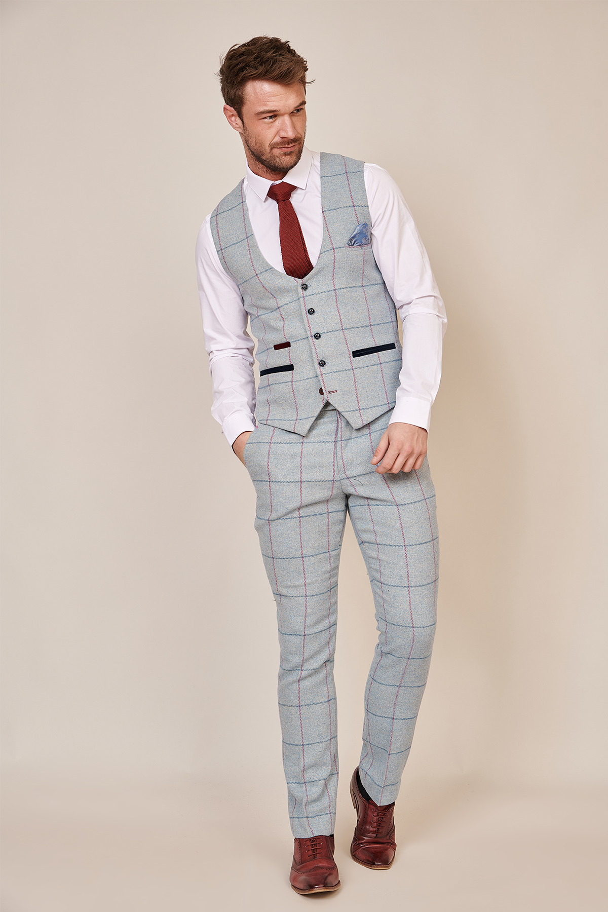 NICOLAS Men's Sky Tweed Check Waistcoat Vest - Stylish Formal Wear for Weddings, Business Meetings & Vintage Fashion Outfits