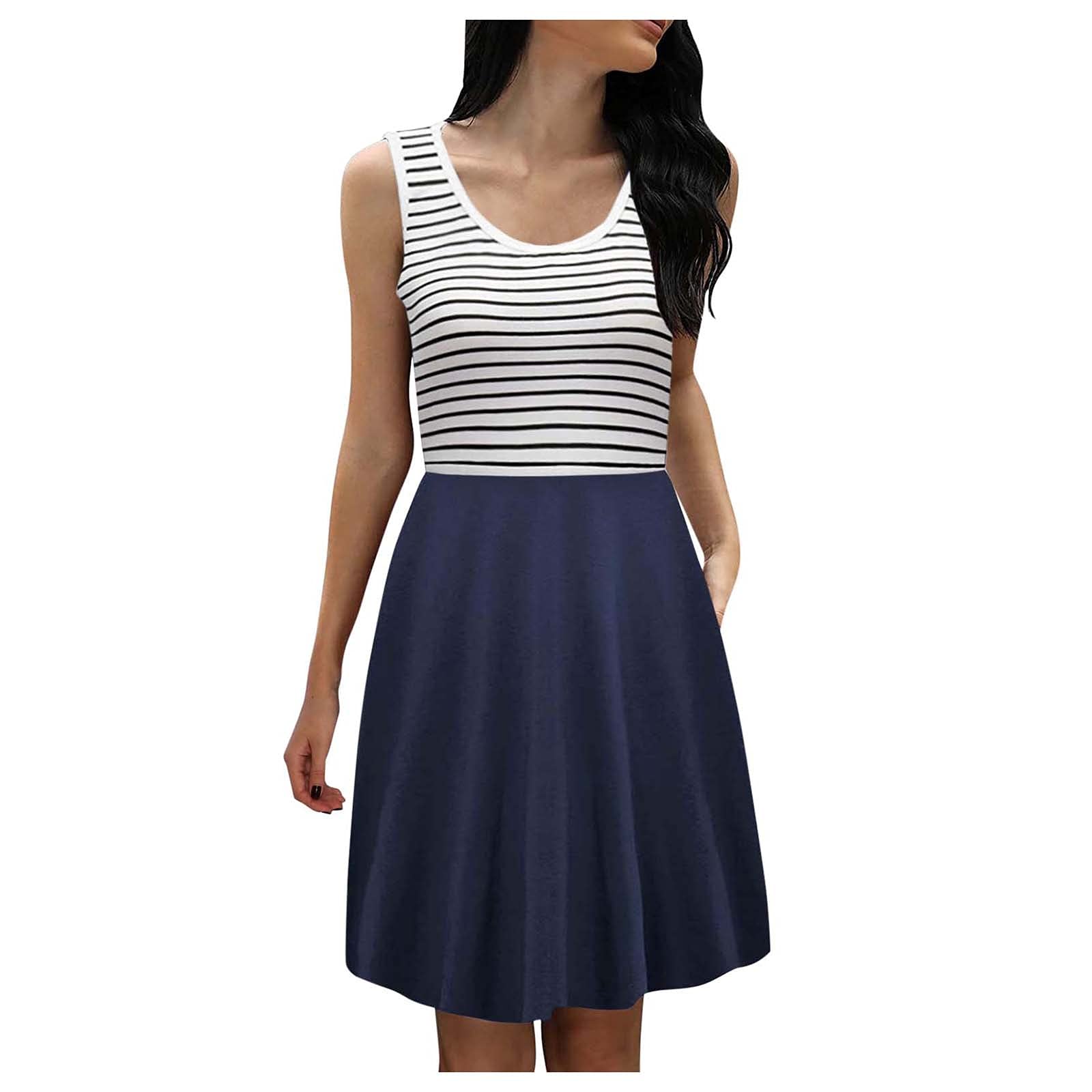 Elegant Women's Round Neck Striped Print A-Line Mini Cocktail Dress - Perfect for Parties, Date Nights & Special Occasions