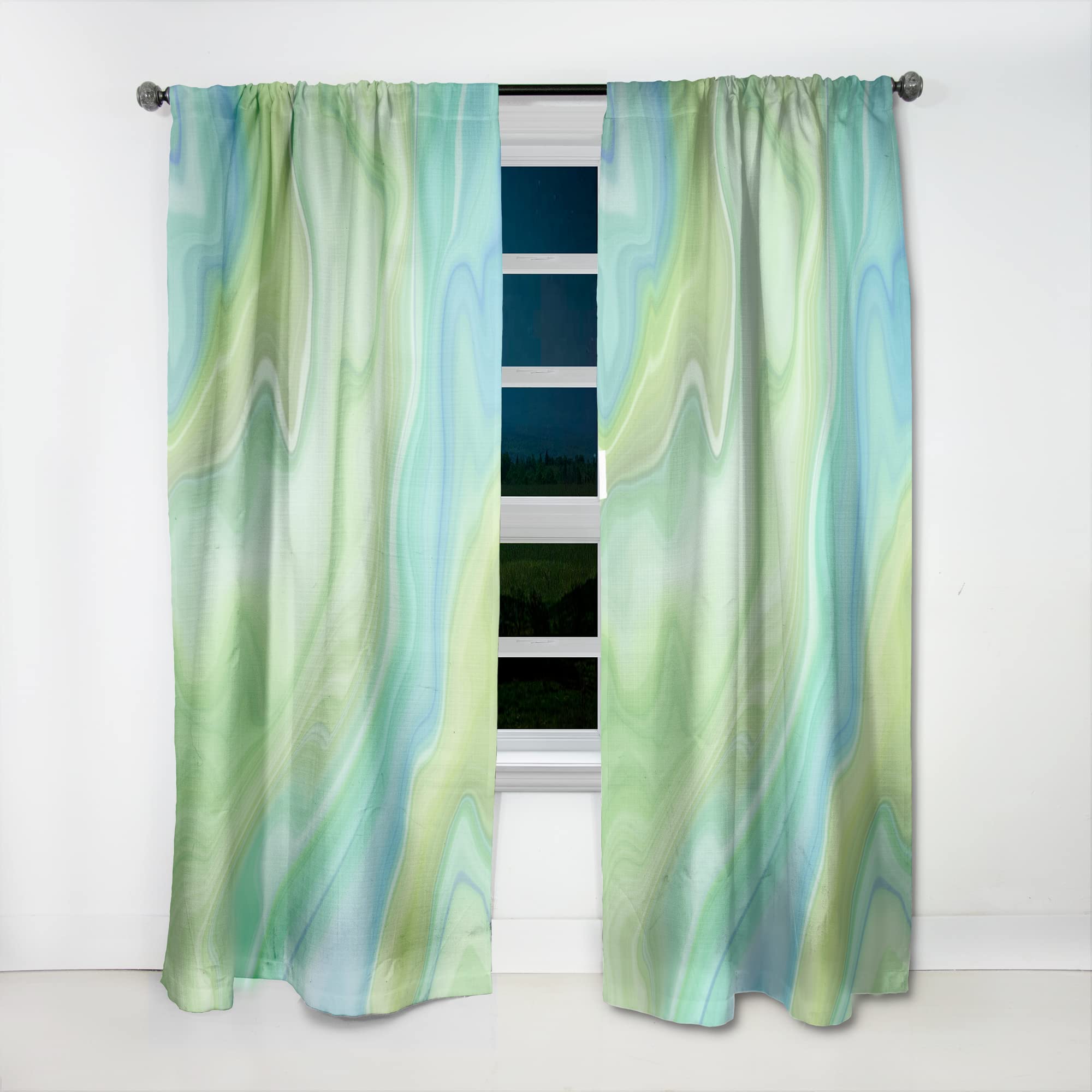 DesignQ Thermal Insulated Curtains - Marbled Green & Blue Drapes for Bedroom & Living Room (52x120, Single Panel) - Energy Saving Window Treatment for Home Decor