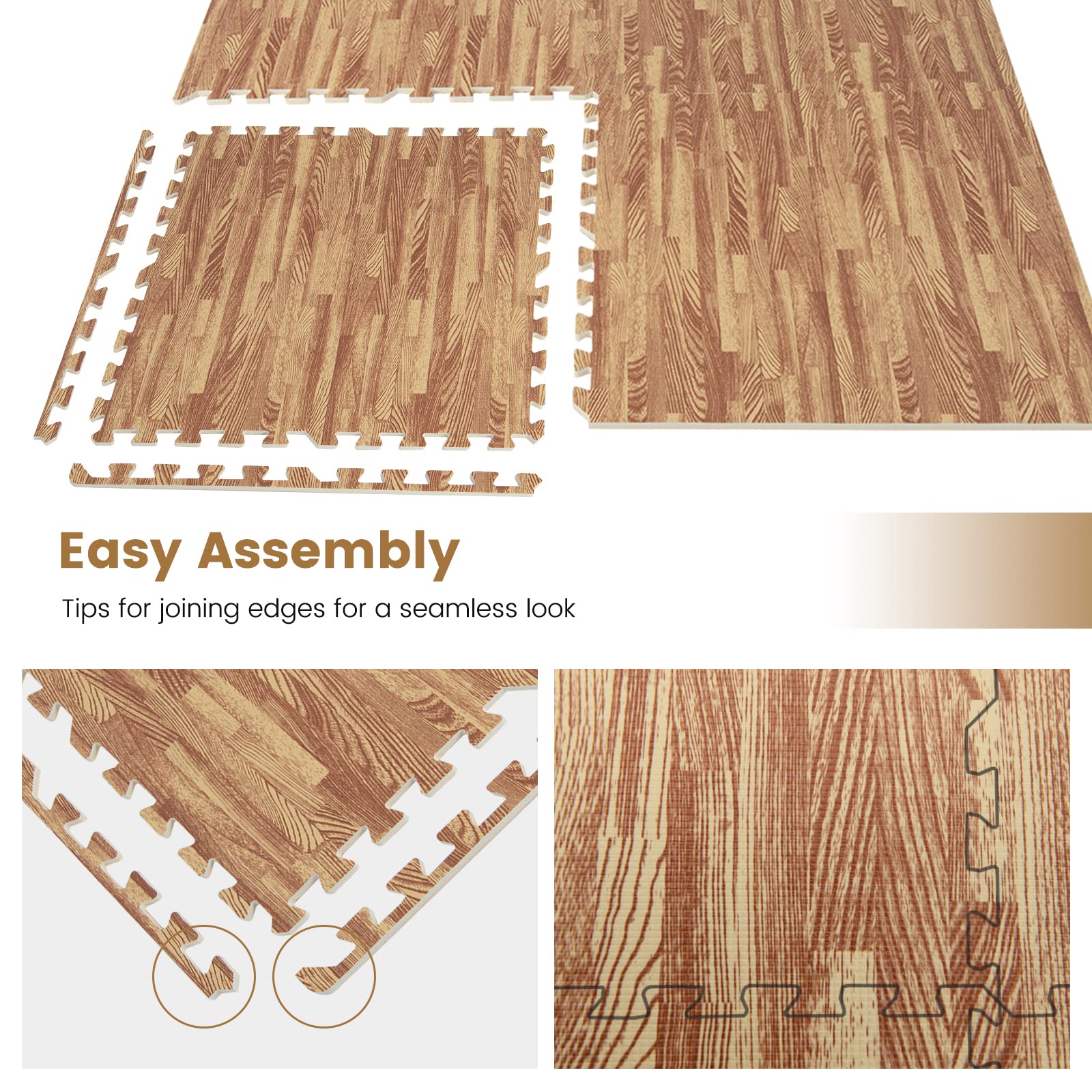 Giantex Foam Floor Tiles - 24 Pack Interlocking EVA Puzzle Mats with 48 Edge Pieces (96 sq.ft Coverage) - Wood Grain Textured Non-Slip Flooring for Playrooms, Basements, Kitchens & Farmhouse Decor - Perfect for Kids Play Areas, Home Gym & Nursery Floor Protection