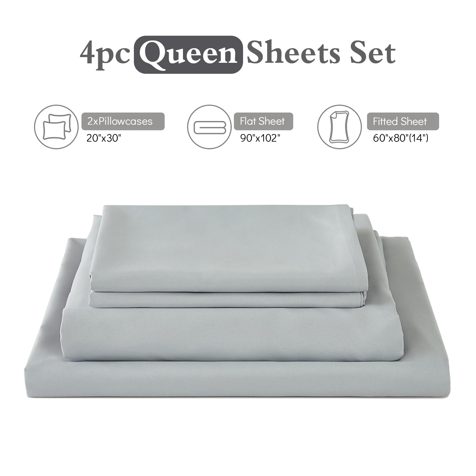 ILAVANDE 4-Piece Queen Size Bed Sheet Set - 1800 Series Luxury Microfiber, Super Soft & Breathable, Wrinkle-Free, 14