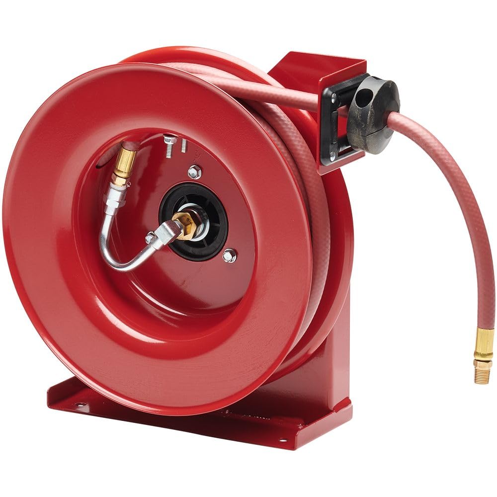 Premium Duty Spring Retractable Hose Reel ⅜” x 25’ - Heavy Duty Steel Construction, Long Life Drive Spring & Quiet Speed Latch - Ideal for Garden, Workshop & Industrial Use