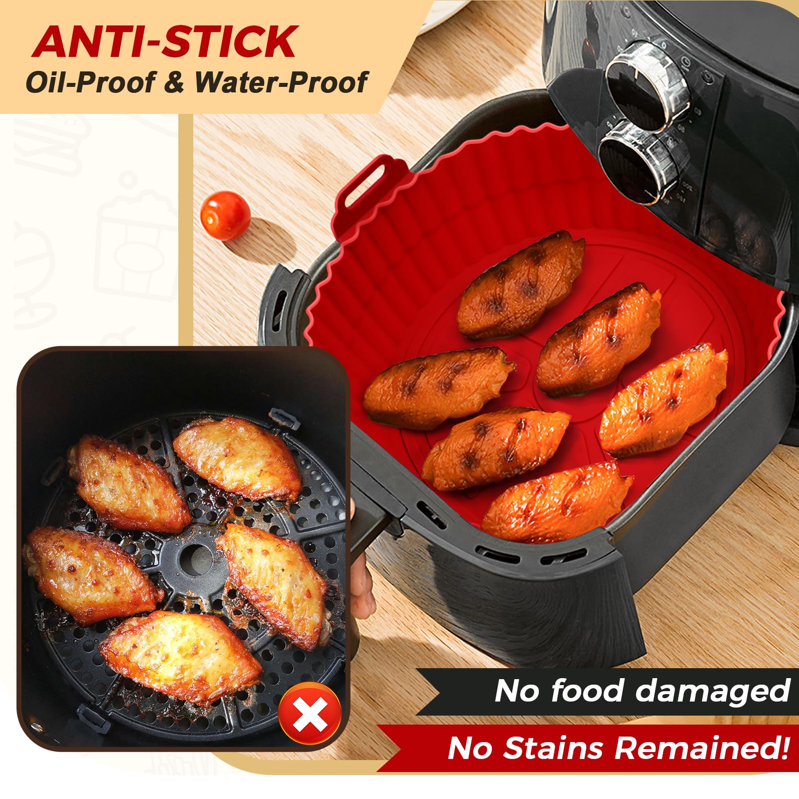 3Pcs Reusable Silicone Air Fryer Liners - 7.9 Inch Non-Stick Baking Tray, Food Grade & Greaseproof Accessories for Ninja, Tower, COSORI Air Fryers - Perfect for Roasting, Baking, and Frying Chicken Wings, Fries & Vegetables