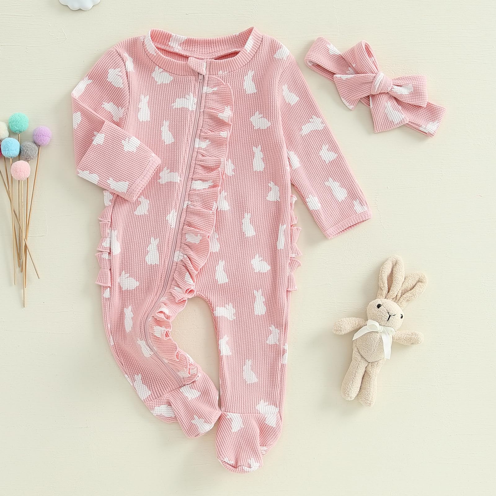 Valentine's Day Newborn Baby Girl Outfit - Heart Print Ruffle Romper Waffle Jumpsuit for Coming Home & Photo Shoots | Cute Valentine Gift for Infant Girls