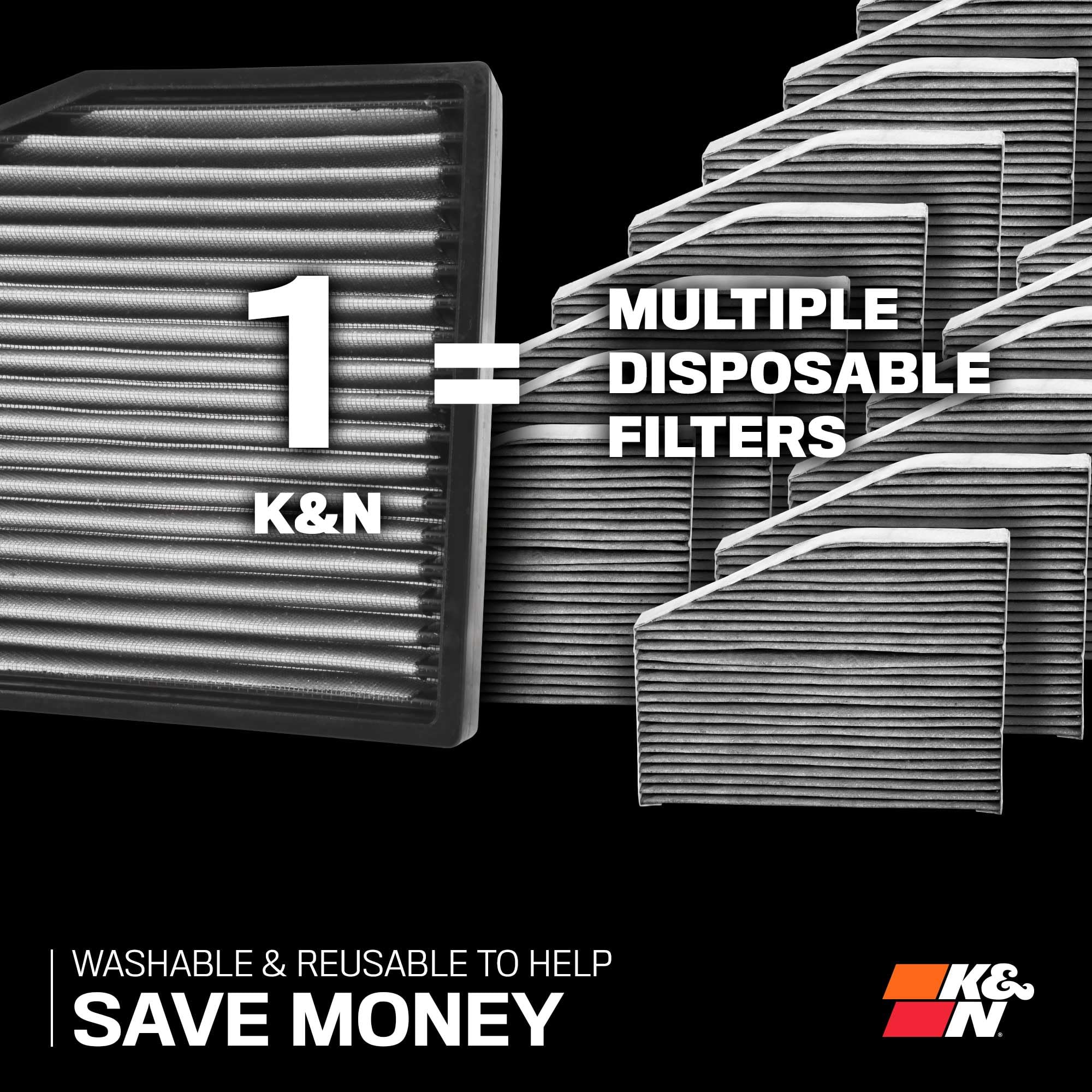 K&N Lifetime Washable Cabin Air Filter VF2027 - Premium Replacement for 2011-2021 Dodge/Chrysler (Challenger, Charger, 300, 300C) | Improves Air Quality & Reduces Allergens | Perfect for Daily Commutes & Road Trips