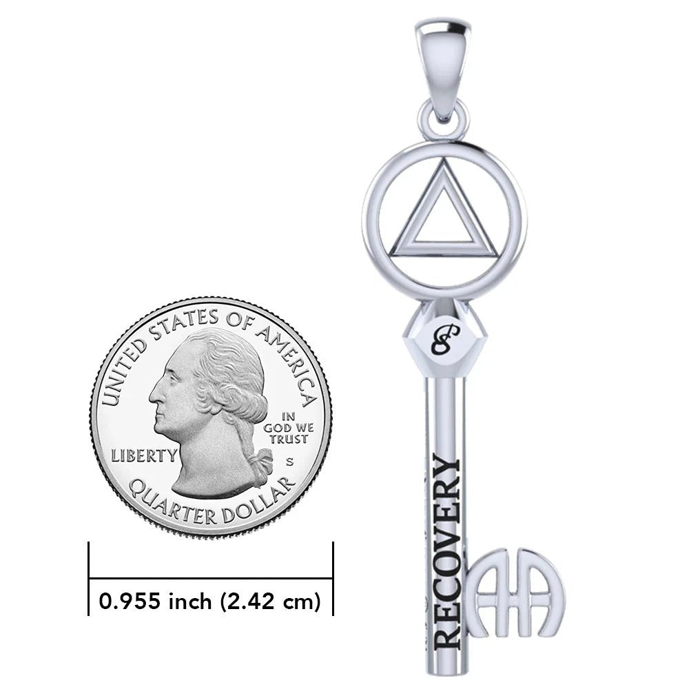 AA or NA Symbol Sterling Silver Encouragement Recovery Key Pendant - Perfect for 12-Step Meetings & Sobriety Gifts