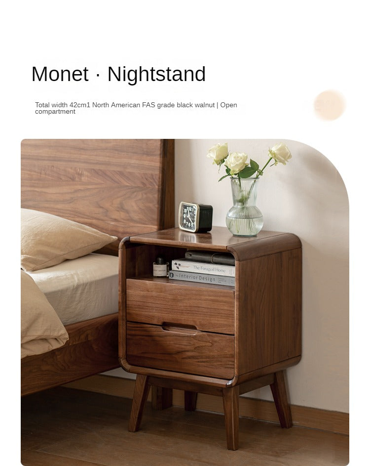 Black Walnut Solid Wood Modern Nightstand - Small Bedside Table with Storage Drawer for Bedroom, Living Room, or Office