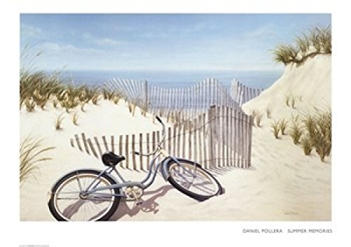 Daniel Pollera Summer Memories 34x25 Art Print - Beach Bike Dunes Ocean Vacation Wall Decor Poster for Living Room, Bedroom & Office