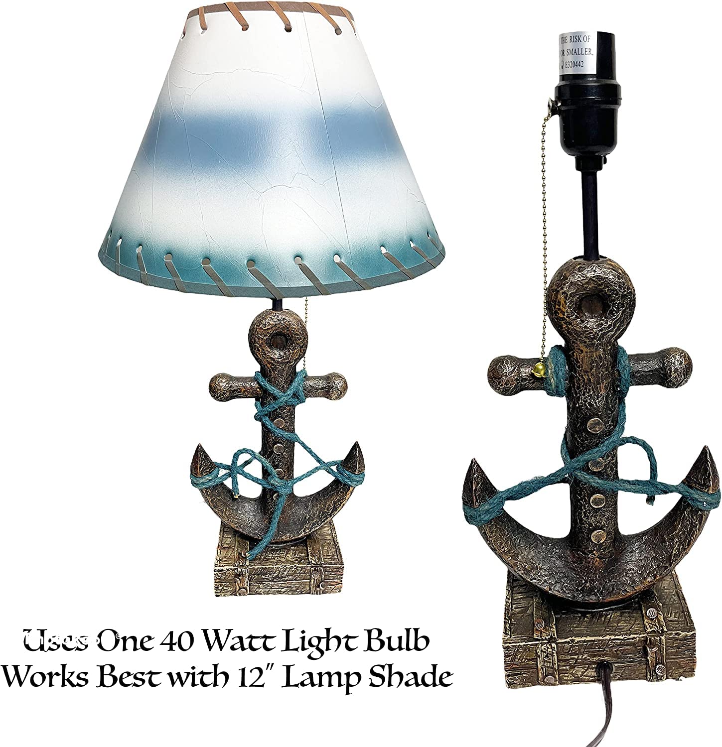 Urbalabs Nautical Anchor Ship Wheel Table Lamp - Ocean Themed End Table & Nightstand Light for Living Room, Bedroom, Office Decor | Coastal Beach House Lighting for Home & Marine Theme Interiors