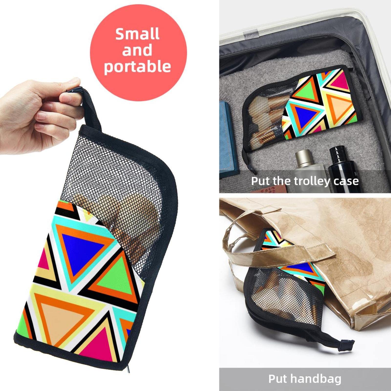 12-Piece Makeup Brush Organizer Bag with Geometric Triangle Retro Design - Portable Travel Cosmetic Brush Holder Case for Professional & Home Use