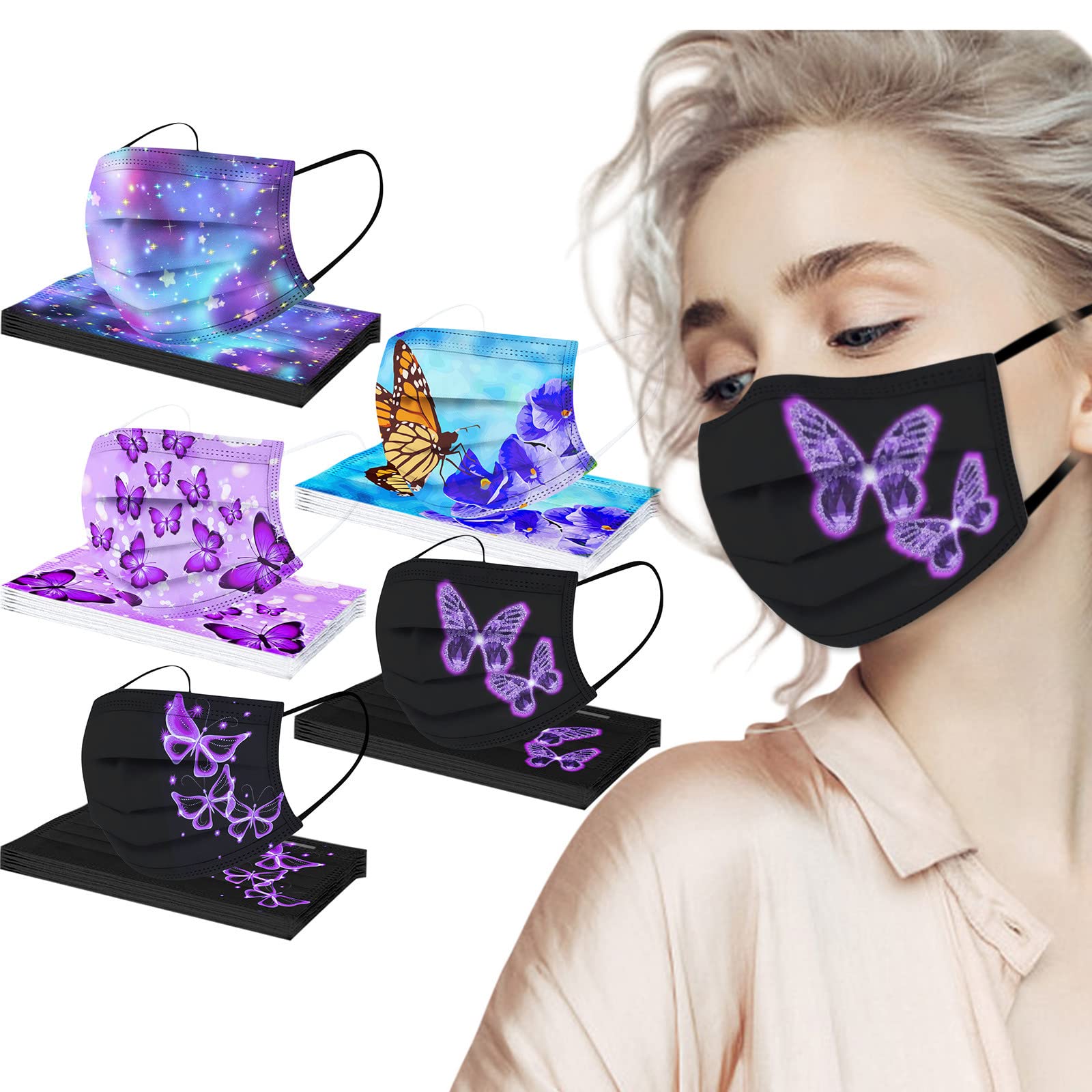 50/100 Pack 3-Ply Disposable Face Masks for Kids & Adults - Breathable Protection for Daily Use, School, Travel & Costume Parties | Fashion Masquerade Accessories