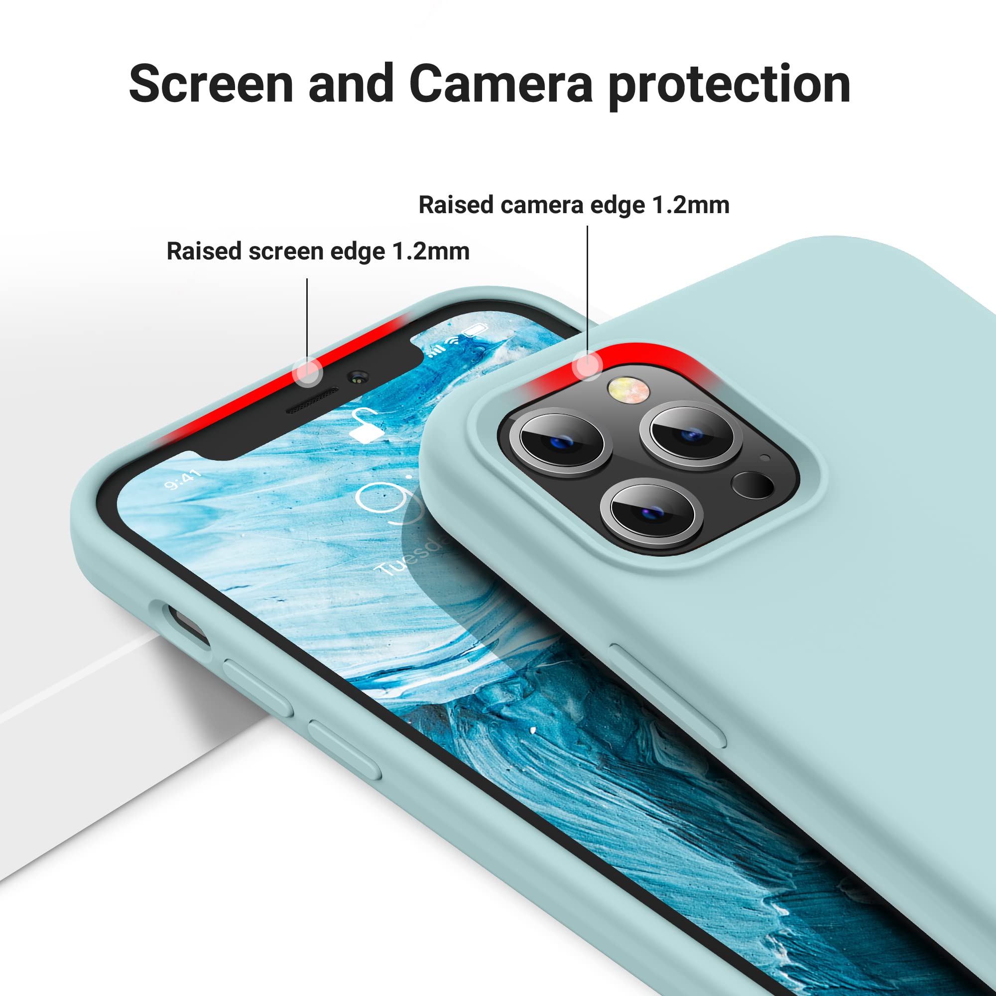 OTOFLY Premium Soft Liquid Silicone Case for iPhone 12 Pro Max (6.7 inch 2020) - Full Body Protection, Silky Smooth Touch, Shockproof Bumper Cover (Mint Cream) - Perfect for Daily Use, Work & Travel