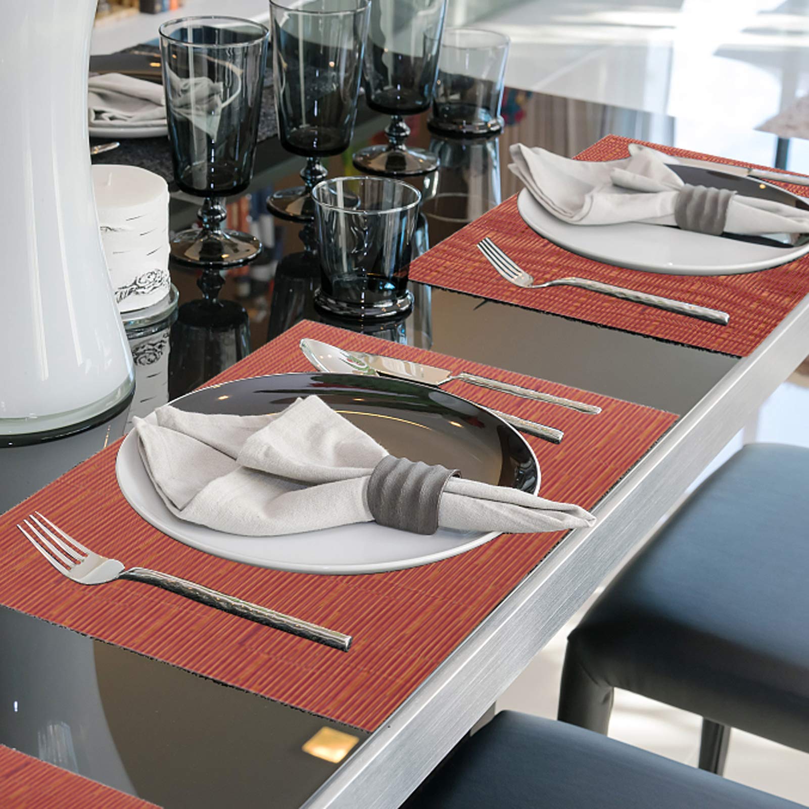 Premium Heat-Resistant Plastic Placemats Set of 6 - Non-Slip Woven Vinyl Table Mats for Dining & Kitchen - Stain Resistant, Easy to Clean - Perfect for Everyday Meals, Dinner Parties & Outdoor Dining