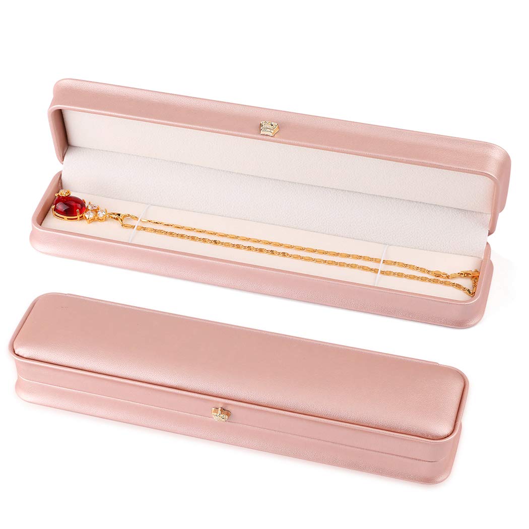 iSuperb Set of 2 Pink Jewelry Storage Cases - PU Leather Necklace & Bracelet Organizer Box for Wedding, Anniversary, Engagement Gifts - Perfect for Travel, Home Decor and Jewelry Display