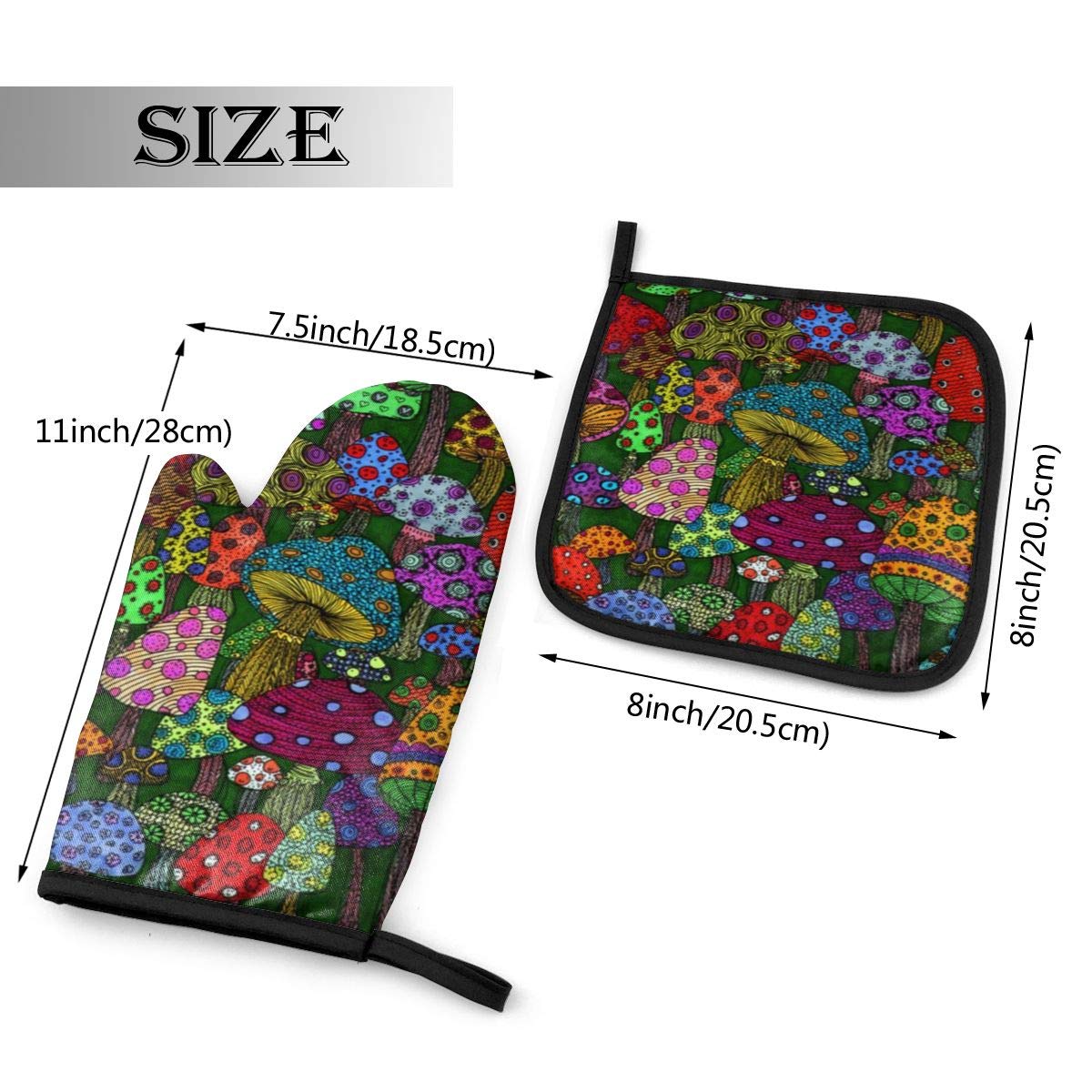 Forest Mushroom Art Oven Mitts and Potholders Set - Heat Resistant & Waterproof Kitchen Gloves for Baking, Cooking & Grilling - Perfect for Home Chefs & Holiday Gifts (2-Piece)