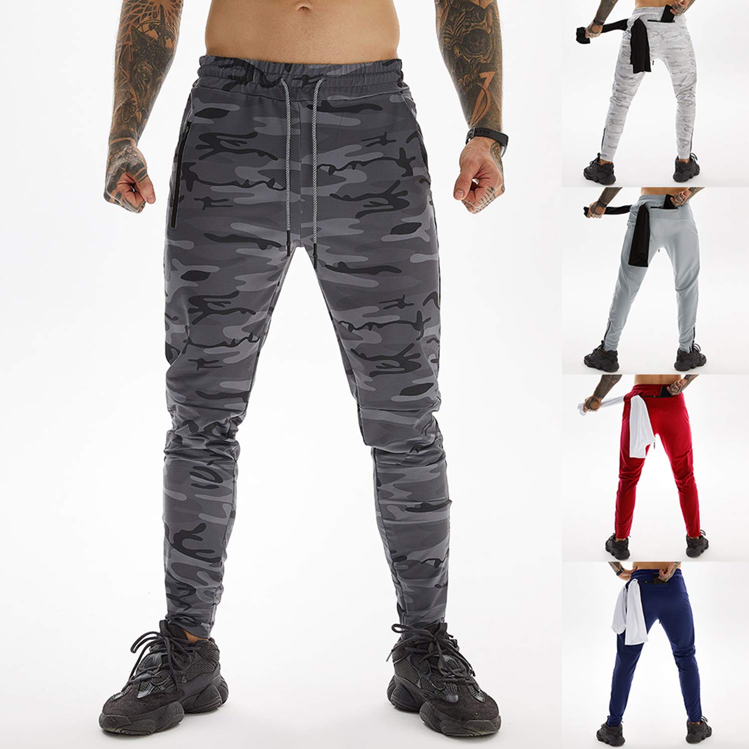 Ouruikia Men's Jogger Sweatpants with Zipper Pockets - Gym & Running