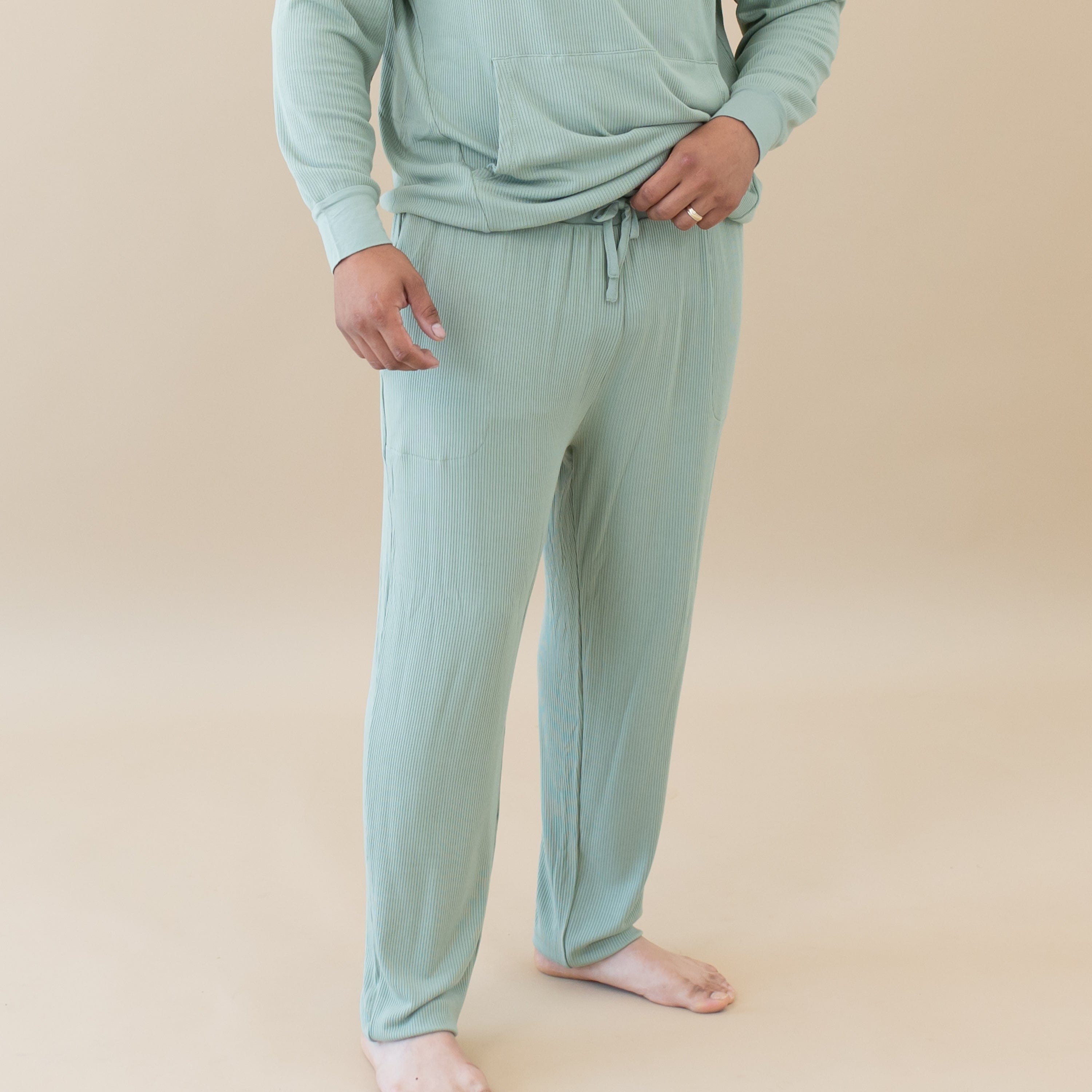 Men's Ribbed Jogger Pants in Thyme - Comfortable Stretch Athletic Sweatpants for Running, Gym & Casual Wear