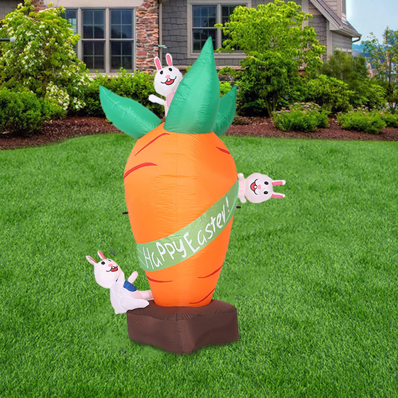 6FT Easter Inflatable Carrot with Bunny - LED Lighted Outdoor Yard Decoration for Spring Party, Garden & Lawn | Easter Inflatable Decor for Home, Backyard & Holiday Celebrations