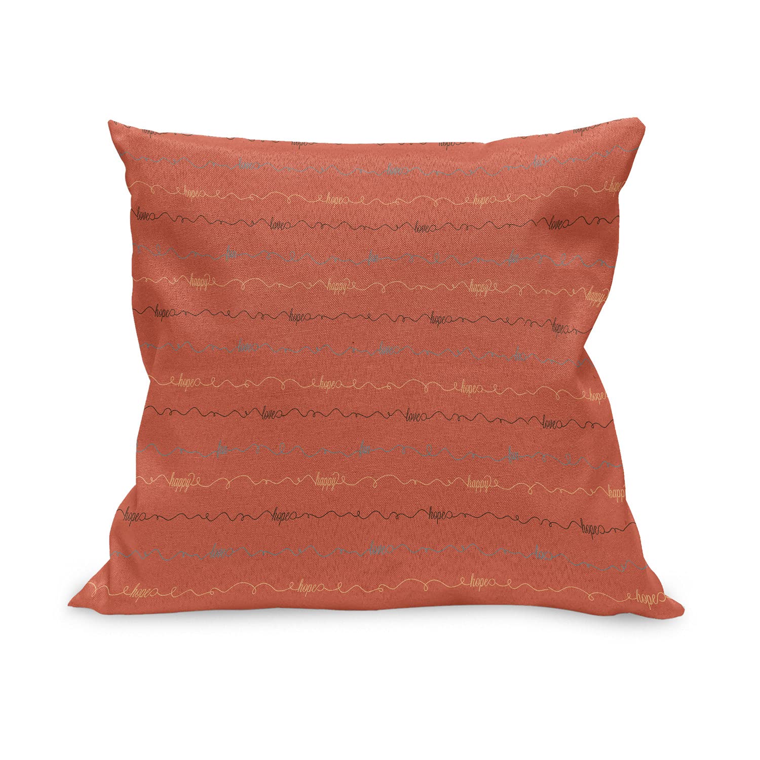 Ambesonne Decorative Throw Pillow Cover 28x28 Inches - Dark Coral & Brown with Inspirational 'Hope Love Happy' Lettering, Square Accent Cushion Case for Living Room, Bedroom, Sofa Decor