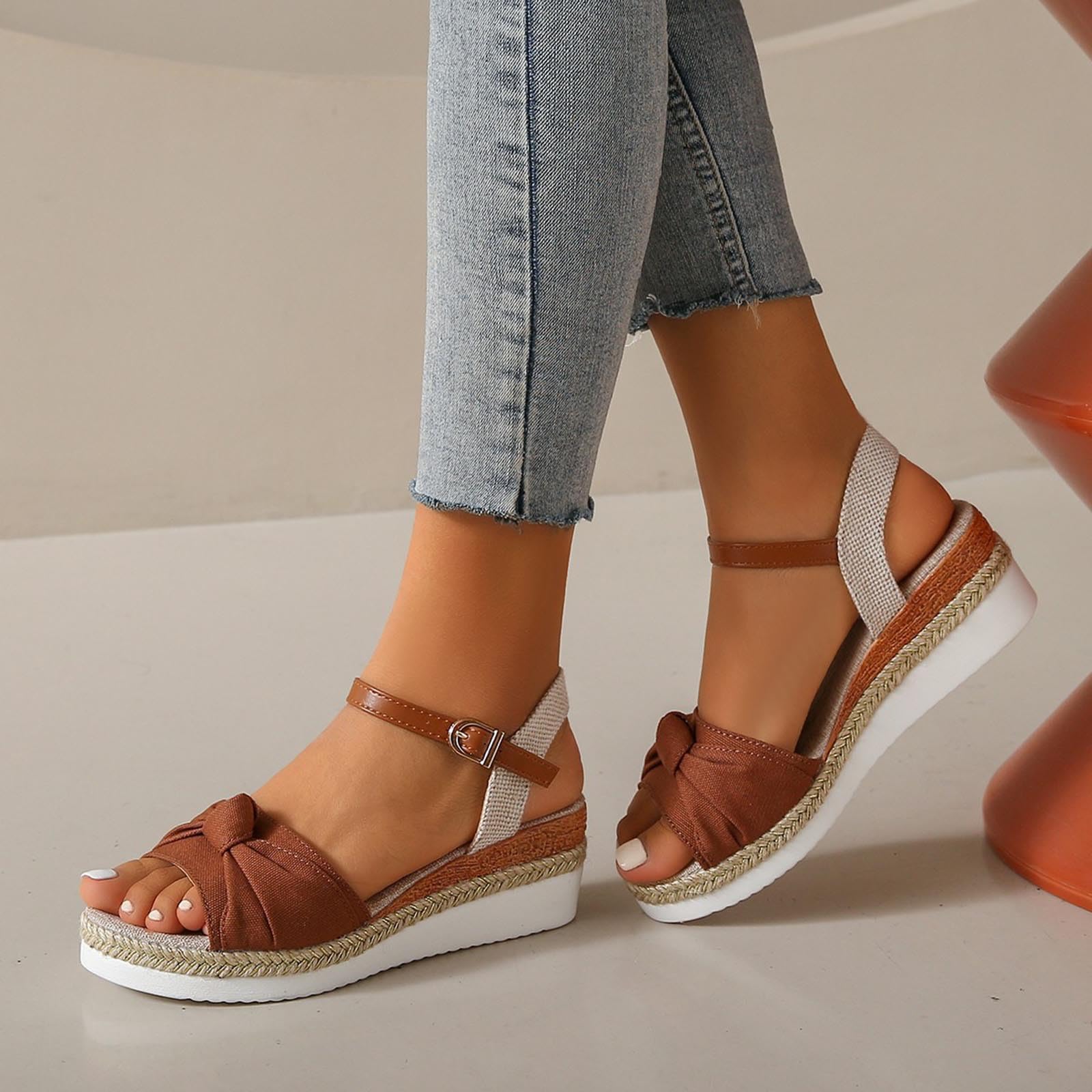 Women's Summer Wedge Fish Mouth Roman Sandals - Dressy White Sandals for Women | Size Available | Perfect for Beach, Wedding & Casual Outfits