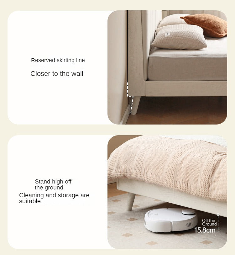 Solid Oak Wood Piano Key Bed Frame - Cream Finish - Elegant and Durable Bedroom Furniture for Classic and Modern Decor Styles