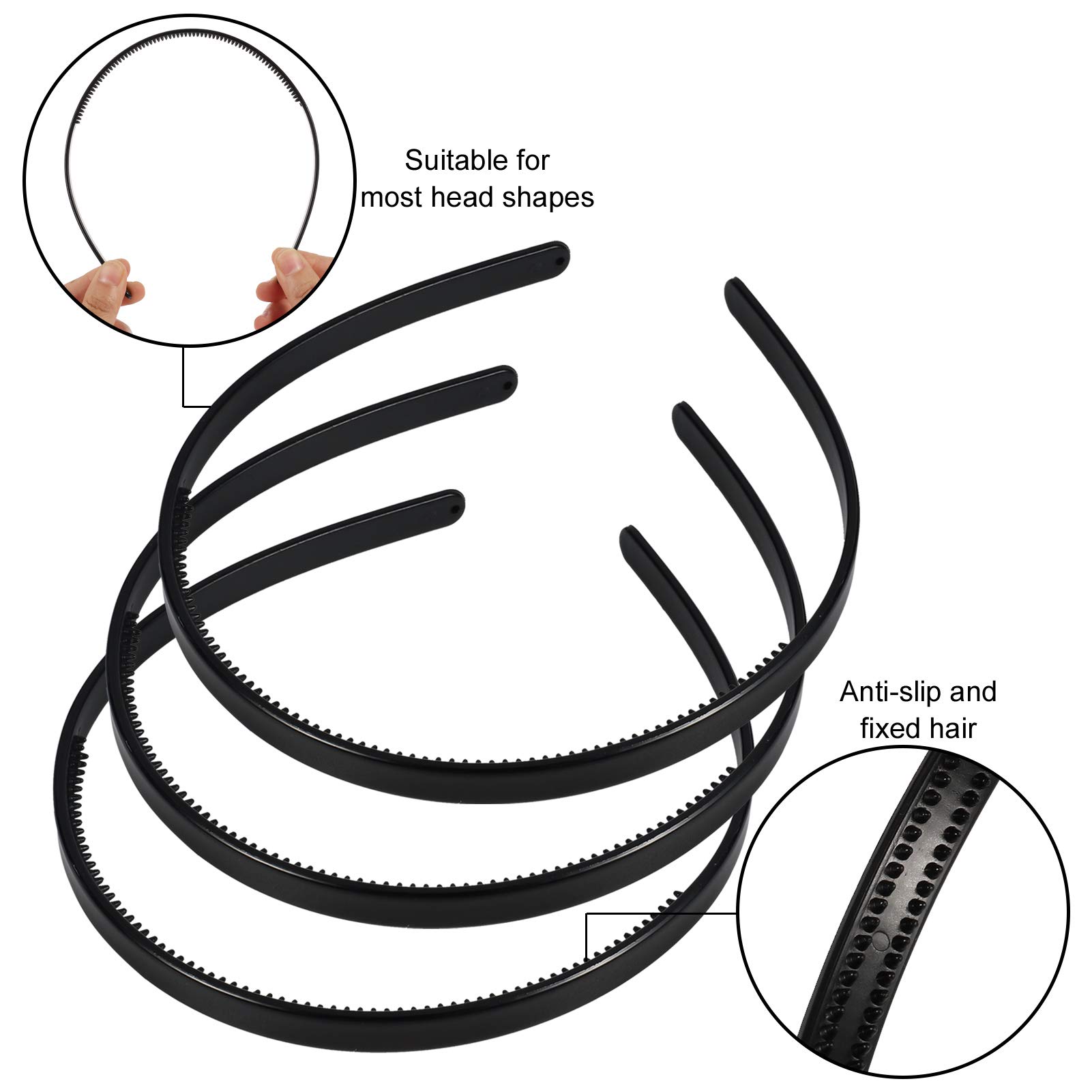 Heyu-Lotus 6-Pack Unisex Hair Bands with Plastic Teeth Comb - Non-Slip Hair Hoop Gripper for Men & Women - Perfect for Sports, Workouts, and Everyday Styling