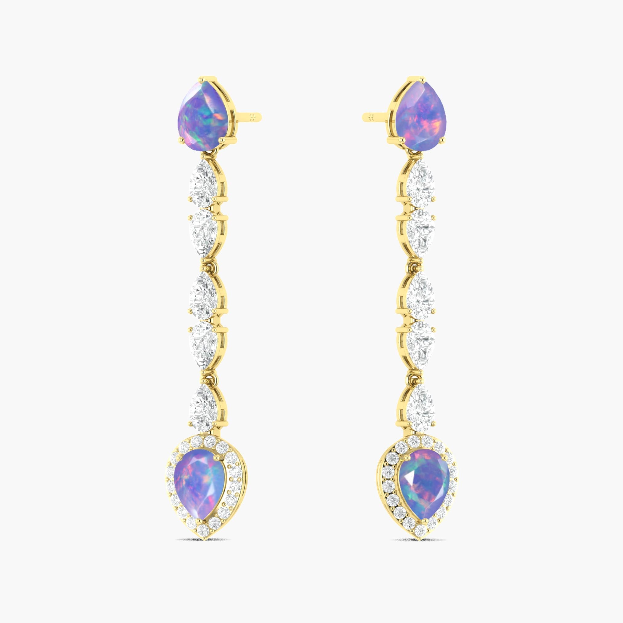 Natural Lavender Opal Long Drop Stud Earrings for Women - Dainty Boho Jewelry Gift for Her - Perfect for Weddings, Parties & Everyday Wear
