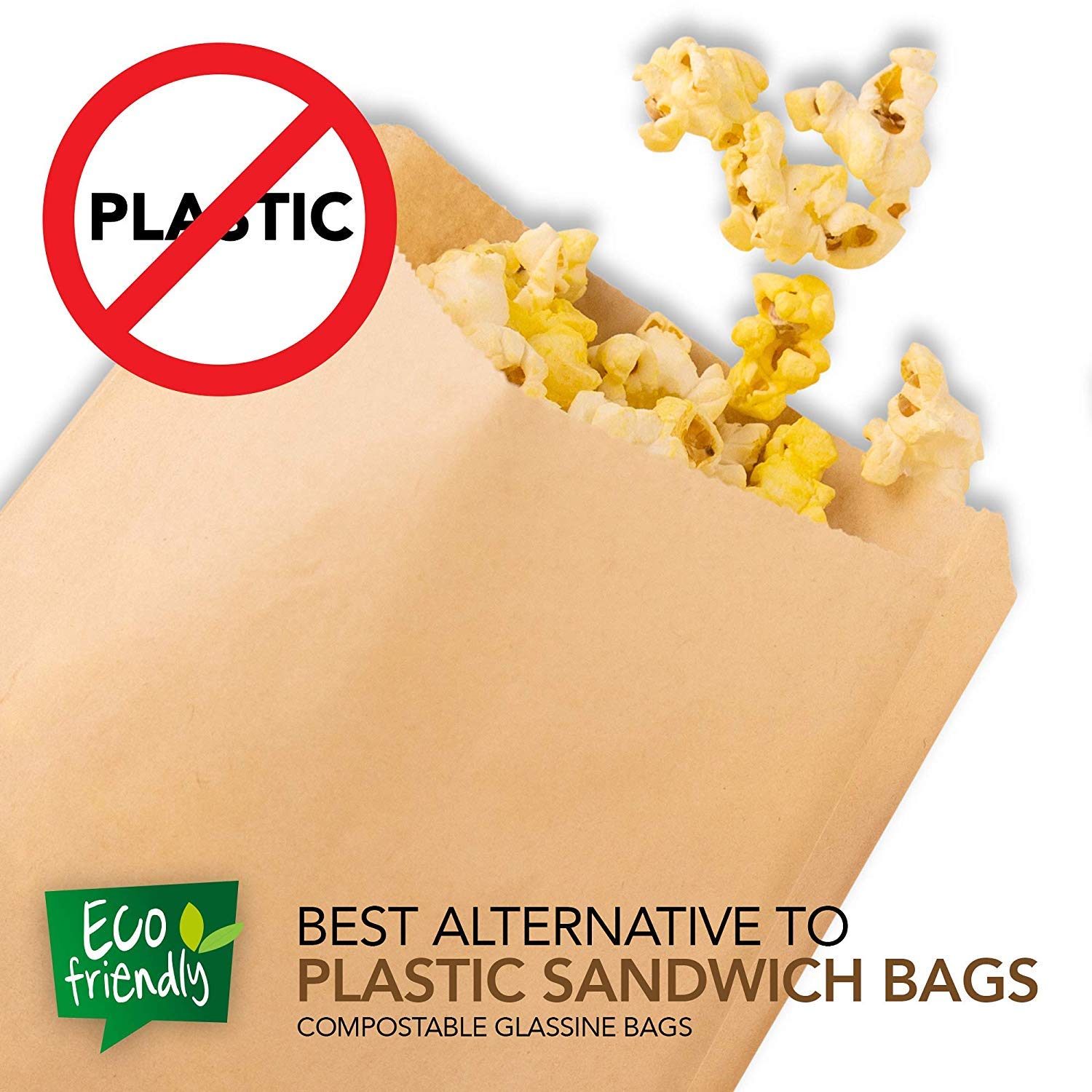 Eco-Friendly Kraft Paper Sandwich Bags 200 Pack - Biodegradable & Compostable Food Safe Lunch Bags for Bakery, Cookies, Snacks - Unbleached Natural Brown Sandwich Wrappers - Perfect for School Lunches, Picnics & On-the-Go Meals