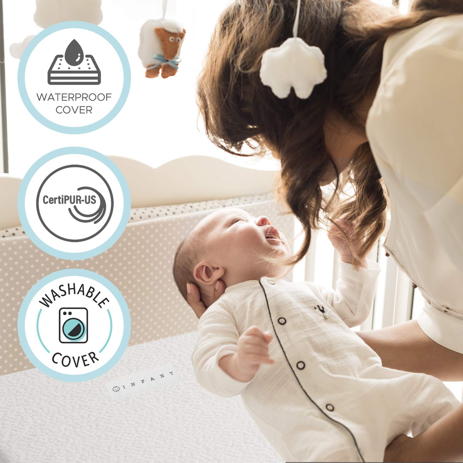 Organic Cotton 2-Sided Baby Crib Mattress - Waterproof & Washable Cover with Breathable Foam Lining | Dual Firmness Infant to Toddler Mattress (Firm Support for Newborns & Soft CertiPUR Foam for Toddlers) | 52