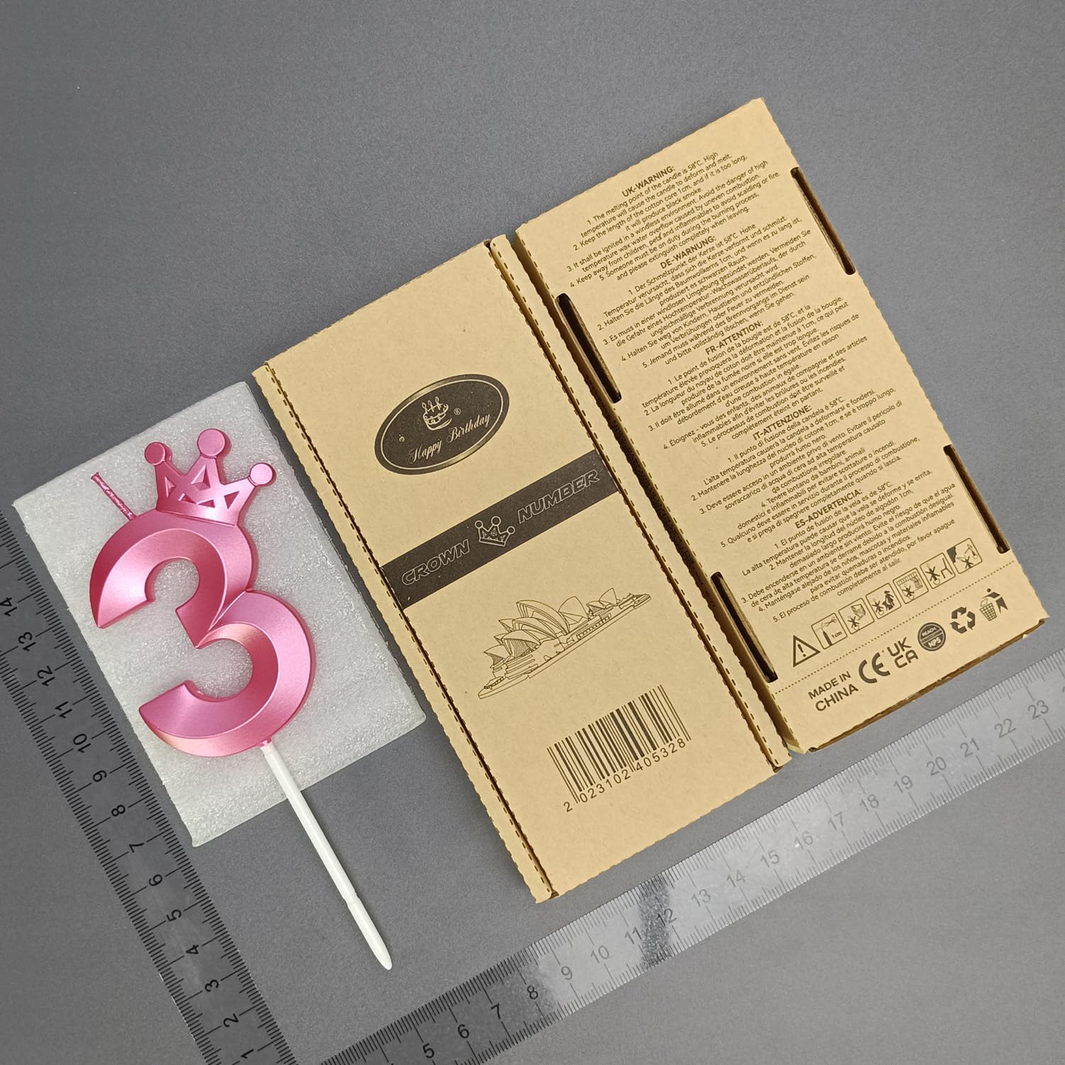 3rd Birthday Candle - 3D Crown Cake Topper Decorations for Happy Birthday Cakes | Number 3 Pink Candles for Kids Birthday Parties & Celebrations