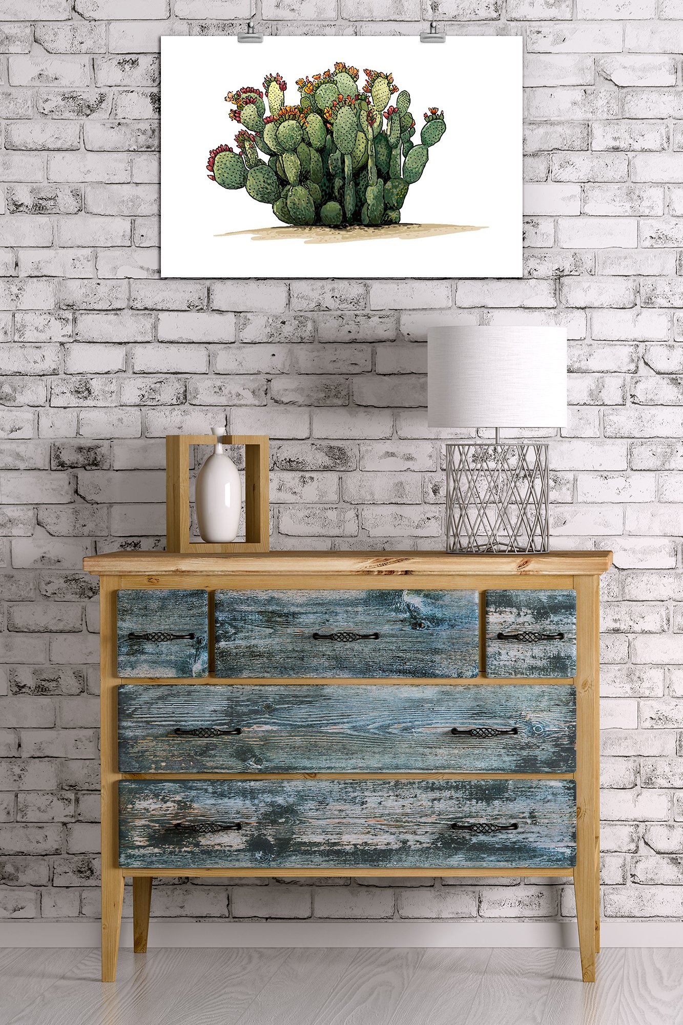 Prickly Pear Cactus Giclee Art Print - 16x24 Inches Framed Wall Decor, Desert Landscape Travel Poster for Living Room, Office & Bedroom